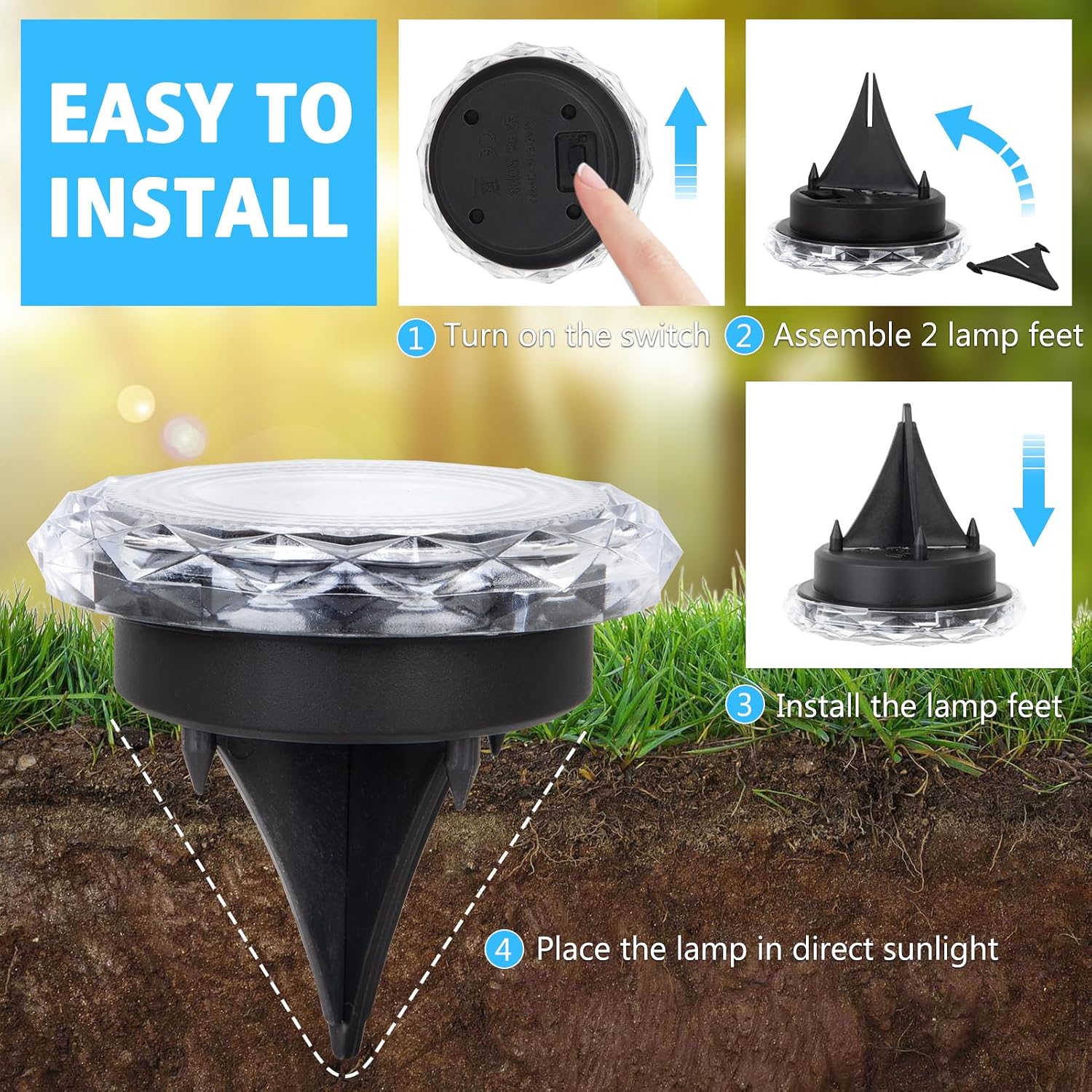 Detalle 2 de echosari Solar Ground Lights 12 Pack – Auto ON/OFF IP65 cool white driveway and pathway garden lights