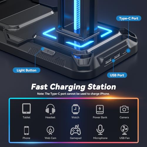 Thumbnail 2 de KDD Headset Stand with Charging Station – Detachable Headset Controller Holder (Black)
