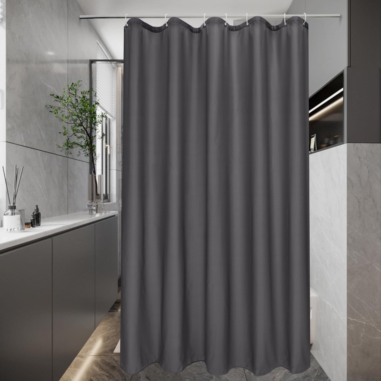 EurCross Klein Duschvorhang 100×180 cm aus Polyester, dunkelgrau, wasserdicht mit 7 Ösen