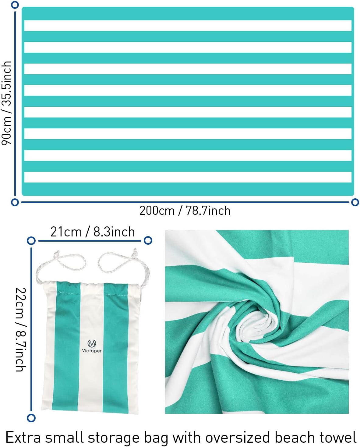 Thumbnail 2 de Victoper Microfiber Beach Towel 200 × 90 cm – Quick Dry, Sand-Free and Lightweight
