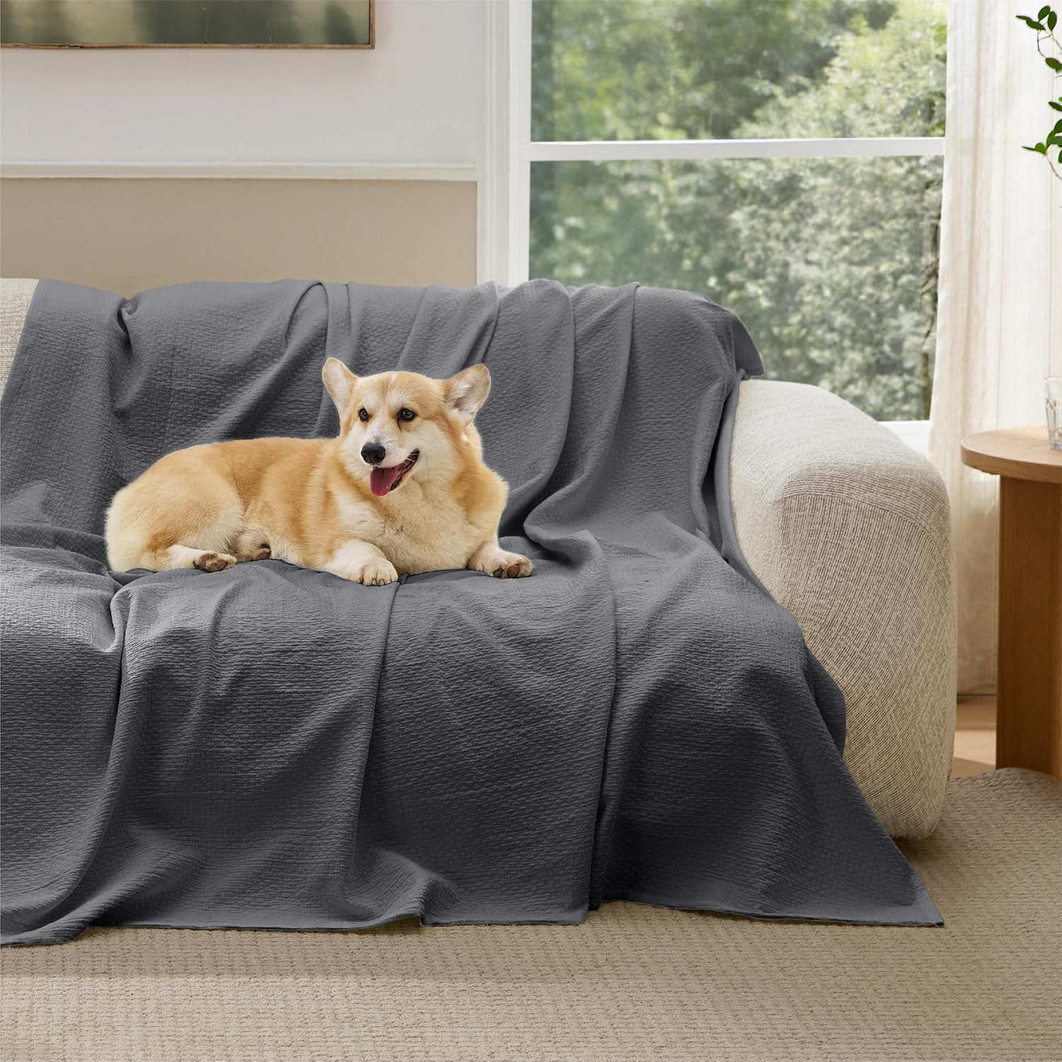 Thumbnail 5 de BEDSURE Tagesdecke aus 100% Baumwolle mit Rautenmuster – Haustierfreundliche Kuscheldecke 180x240 cm (Grau)