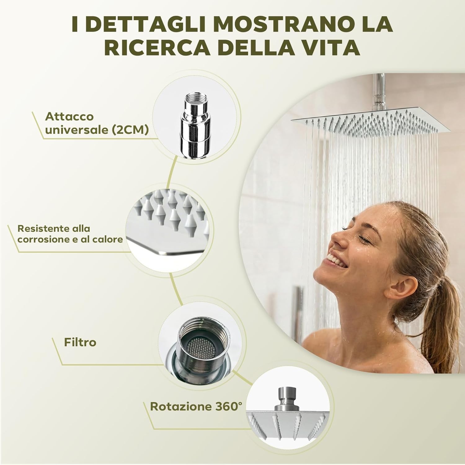 Detalle 2 de Soffione doccia Ribech quadrato inox 360°