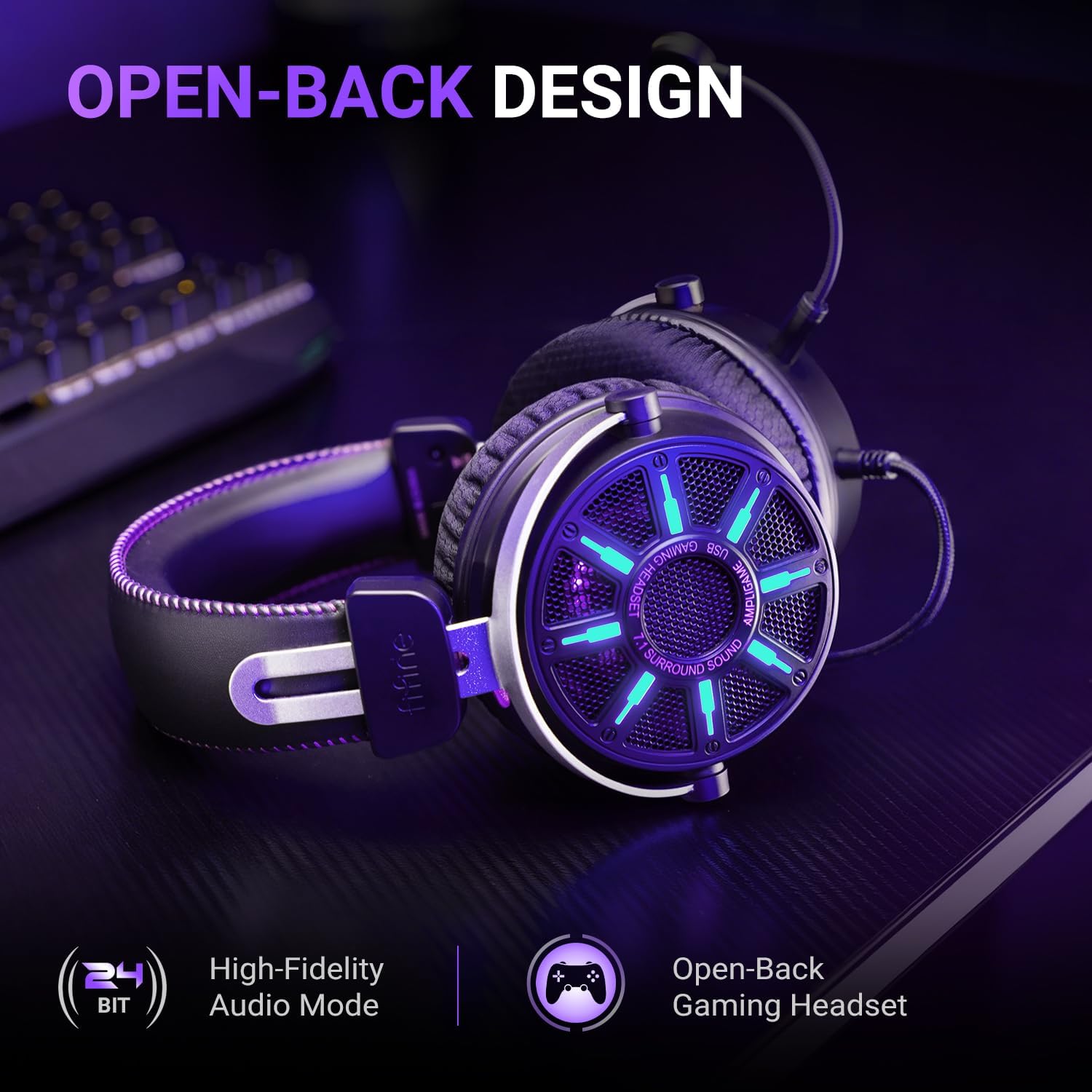 Thumbnail 1 de FIFINE H19BP Wired Open-Back Gaming Headset (7.1 Surround, RGB, USB Control Box) with Mic