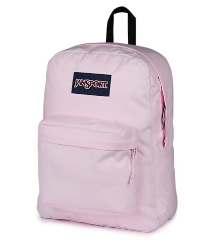 Detalle de JanSport SuperBreak One Backpack (Pink Ice) — Durable, Lightweight Daypack with Organized Front Pocket