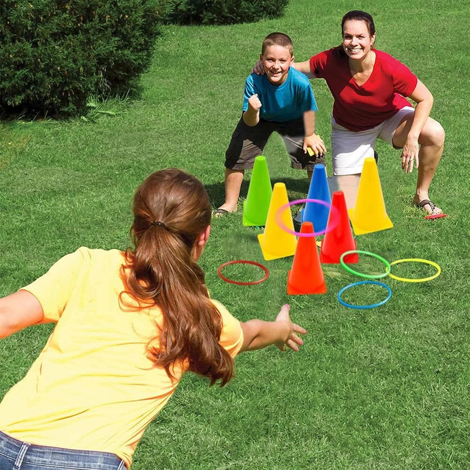 Detalle de OOTSR Ring Toss Set – 12 Wurfringe aus Kunststoff, 18 cm & 25 cm, 6 Farben (Indoor/Outdoor)