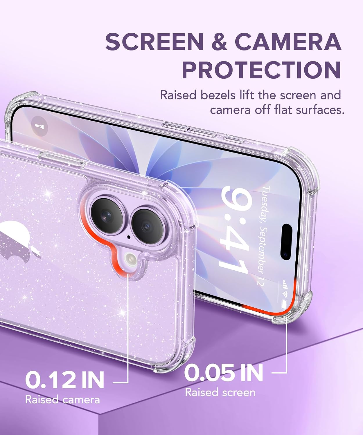 Thumbnail 6 de BERFY for iPhone 17 Women’s Clear Glitter Case (Sparkle Clear) with Screen & Camera Lens Protectors, 6.3