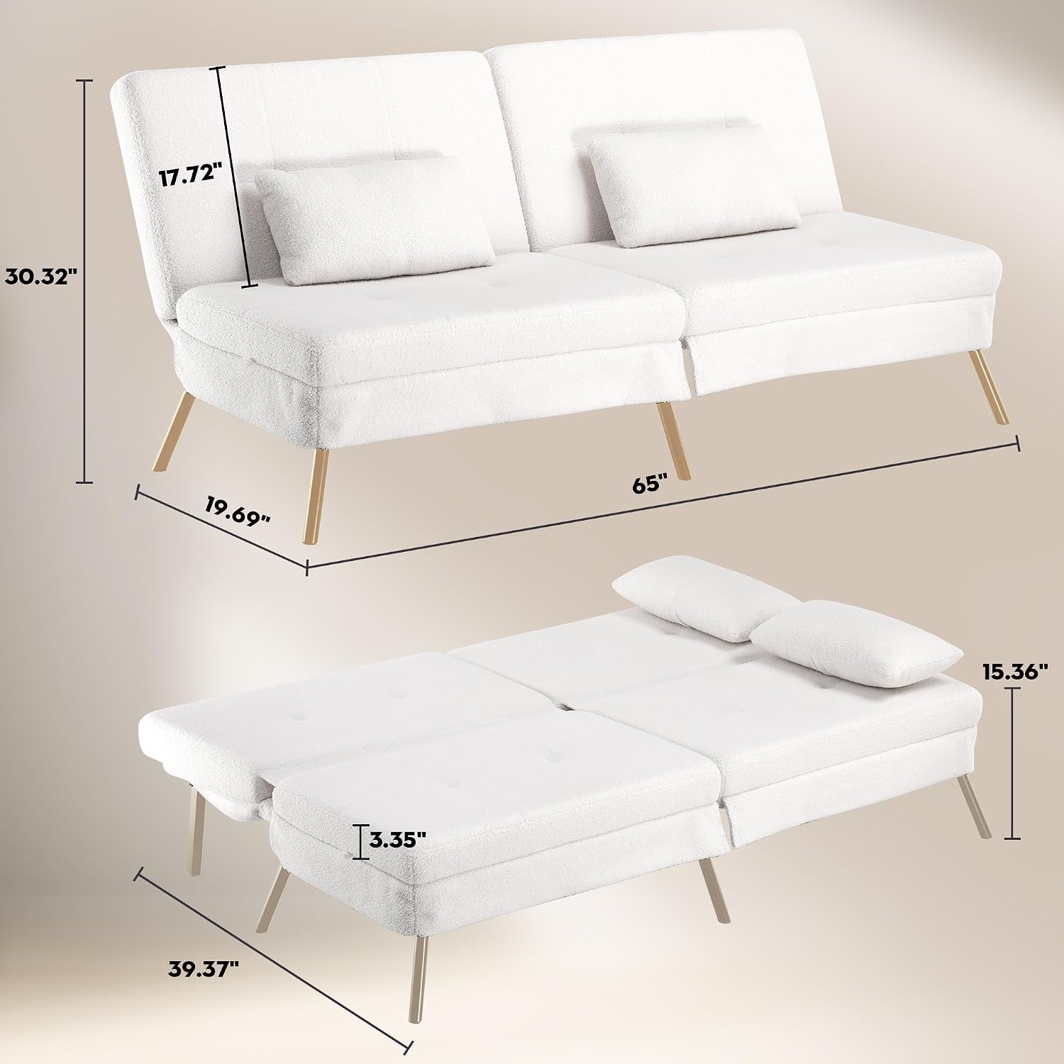 Detalle de COMHOMA Sofá Cama 3 plazas con respaldo ajustable
