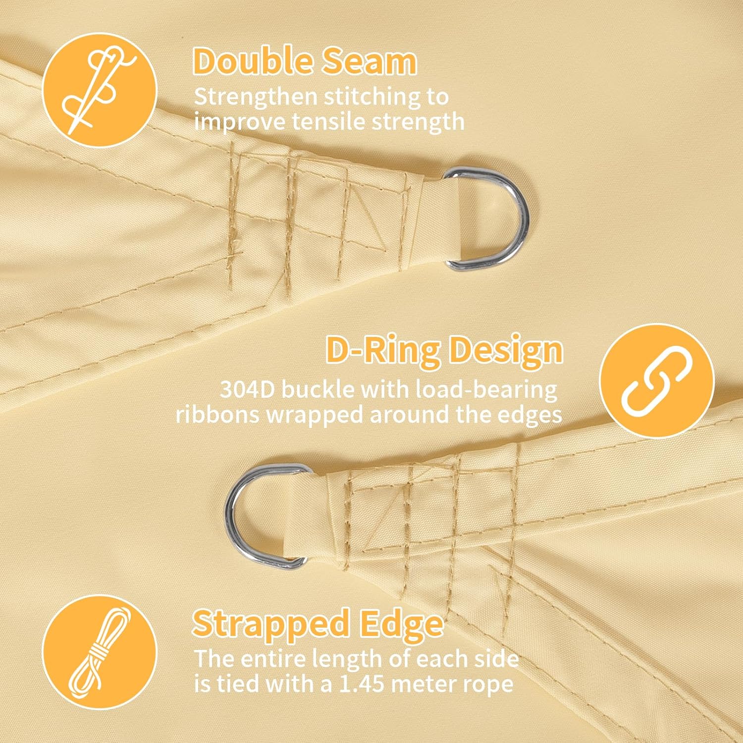 Thumbnail 4 de GLOSKIN Vela Ombreggiante 3×3×3 m Beige, telo esterno antivento e protezione UV