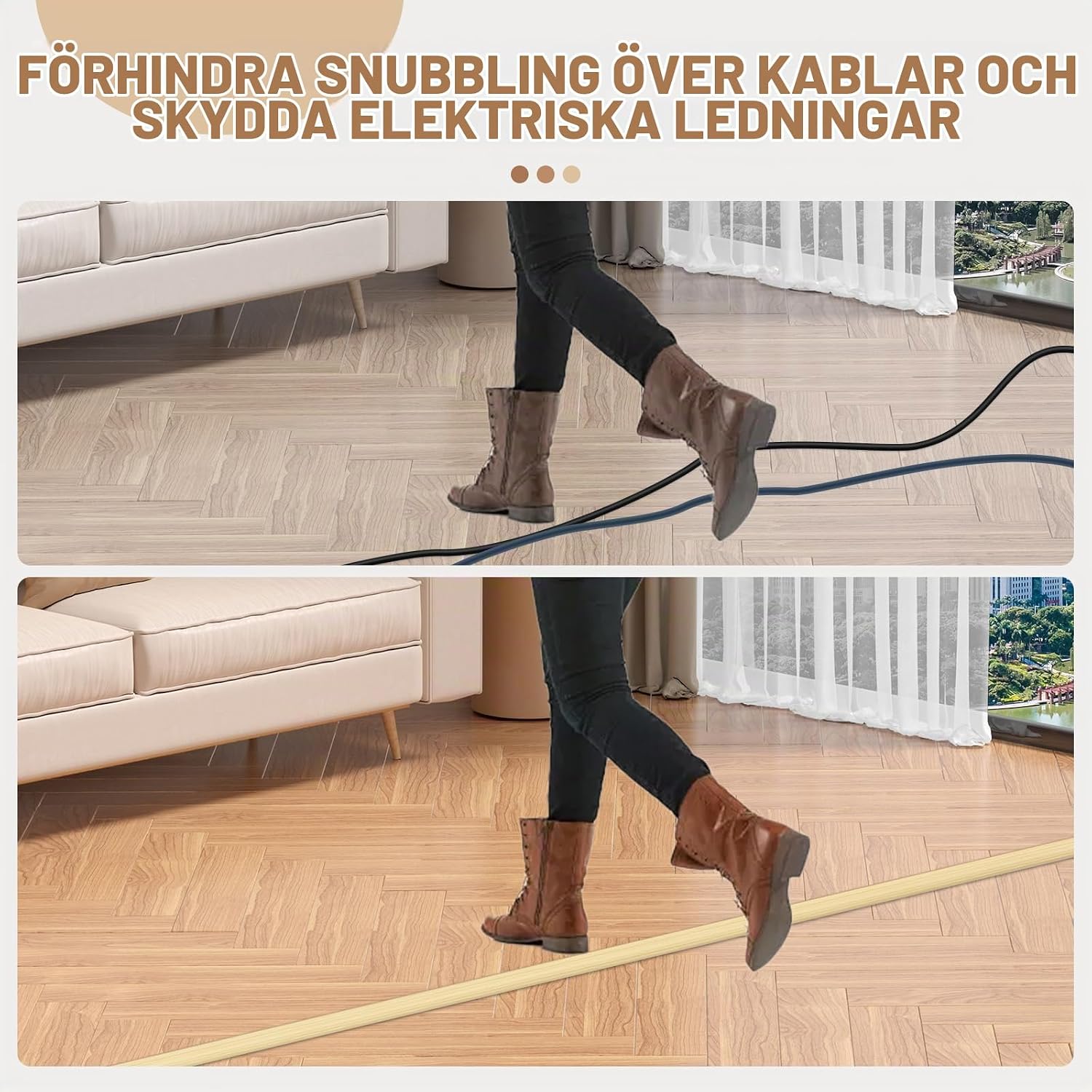 Detalle 2 de XiangEStar självhäftande golvkabelskydd, 3 m, vit ek, för upp till 3 kablar