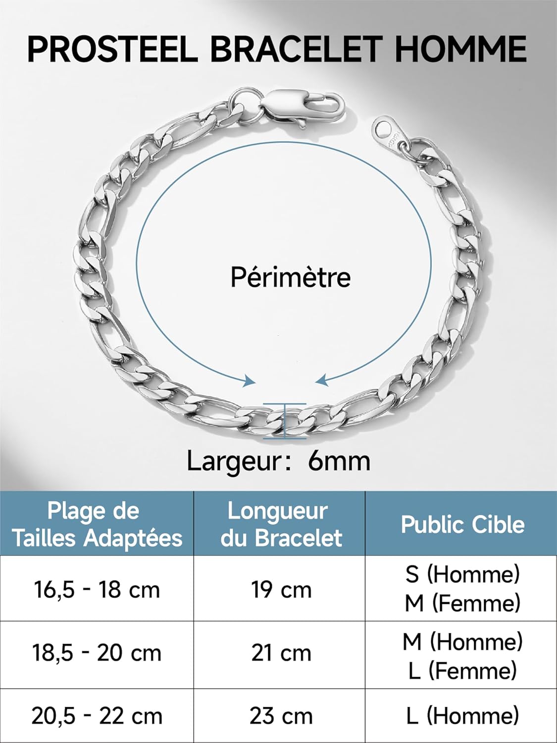 Thumbnail 1 de PROSTEEL Gourmette Homme Chaîne Figaro 6mm