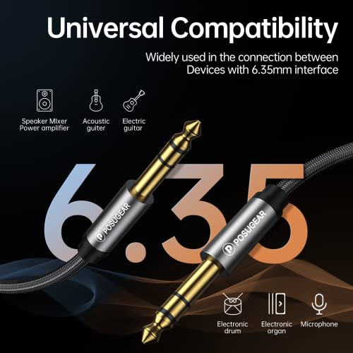 Detalle 2 de POSUGEAR Câble Audio 6,35 mm TRS Stéréo 2 m plaqué or – Pour guitare, clavier et amplificateur