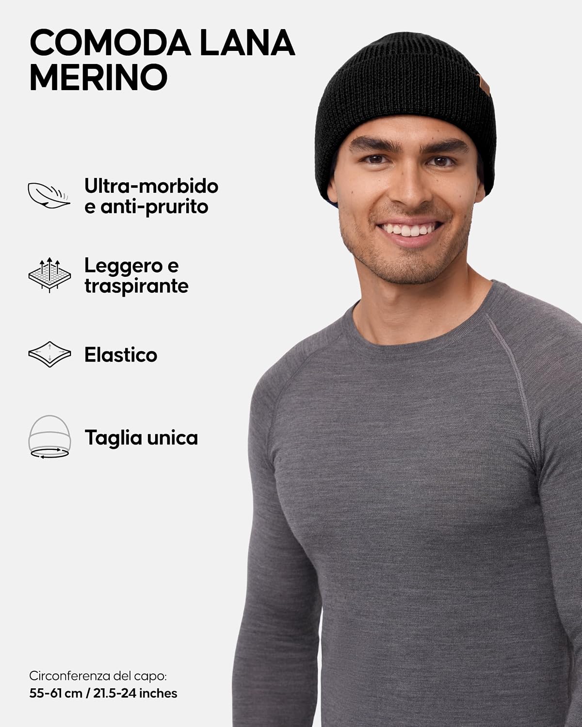 Detalle 2 de DANISH ENDURANCE Cappello in lana merino beanie termico