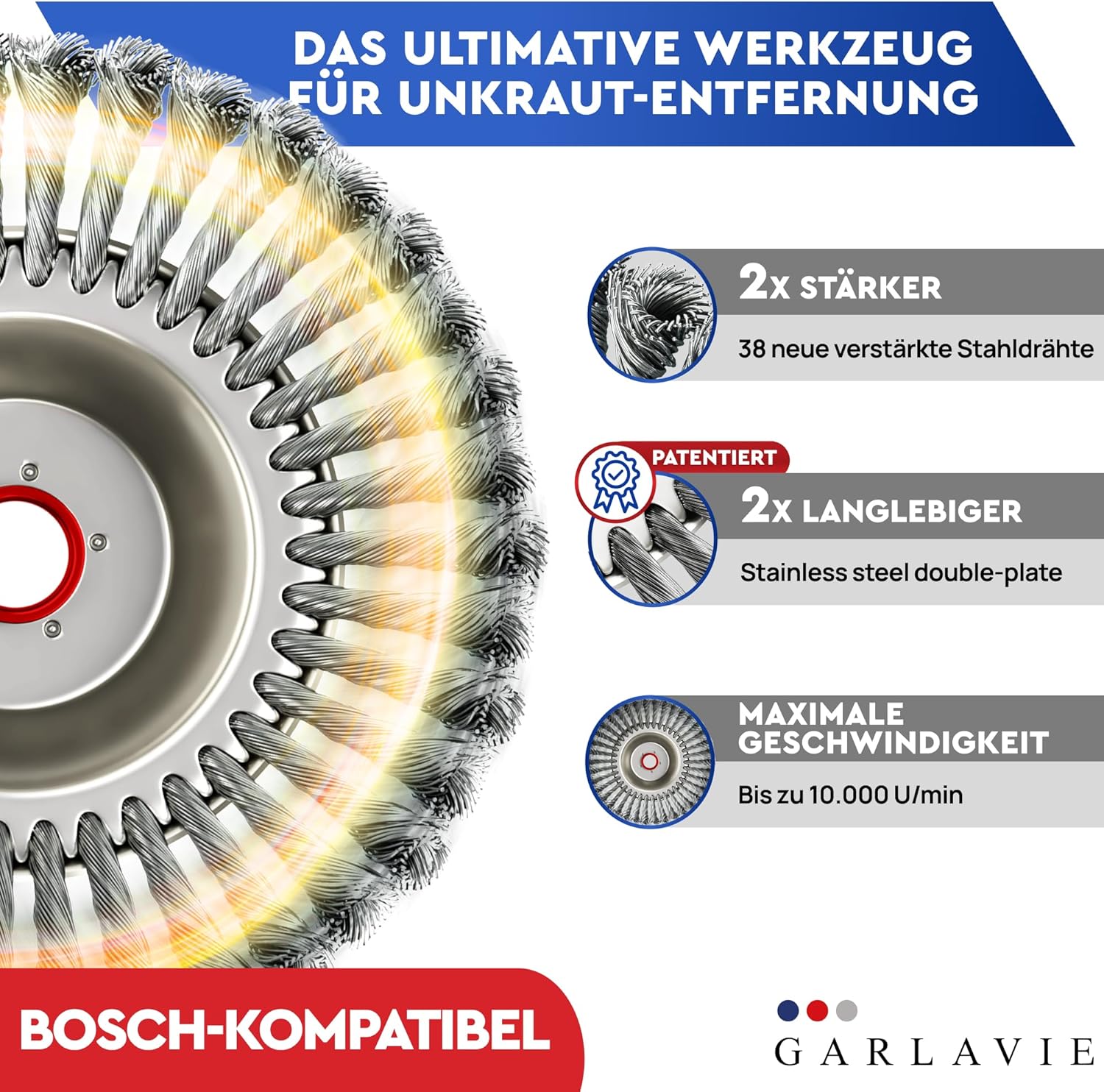 Thumbnail 1 de GARLAVIE 2X Unkrautbürste für Bosch Motorsense – Moos- und Unkrautentfernung mit Adapter
