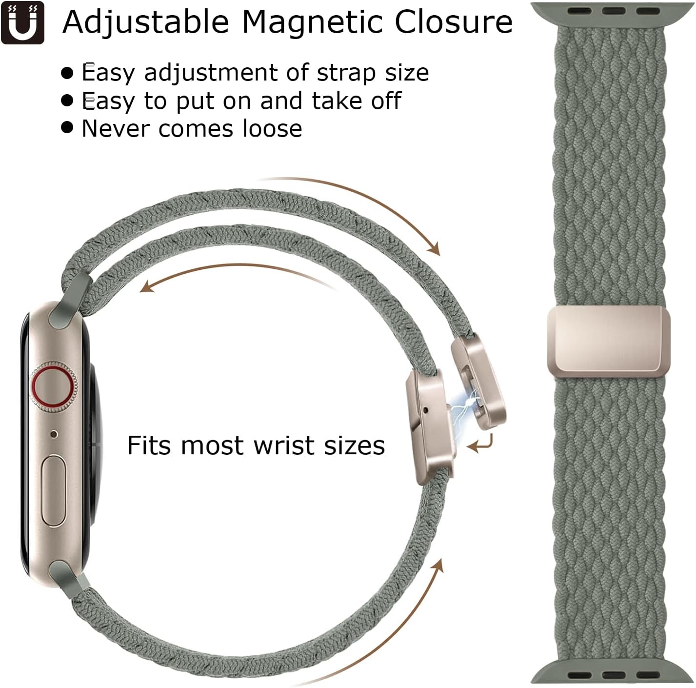 Detalle de Higgs Braided Magnetic Strap for Apple Watch (38–49mm) – Adjustable Knit Nylon