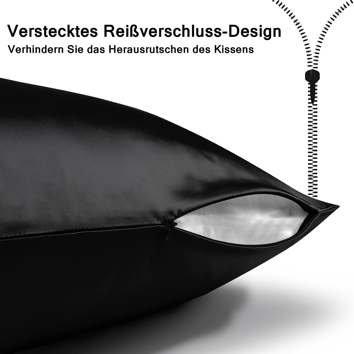 Thumbnail 5 de Ravmix Seidenkissenbezug 40x80 – 2er Set, Maulbeerseide, versteckter Reißverschluss, Schwarz