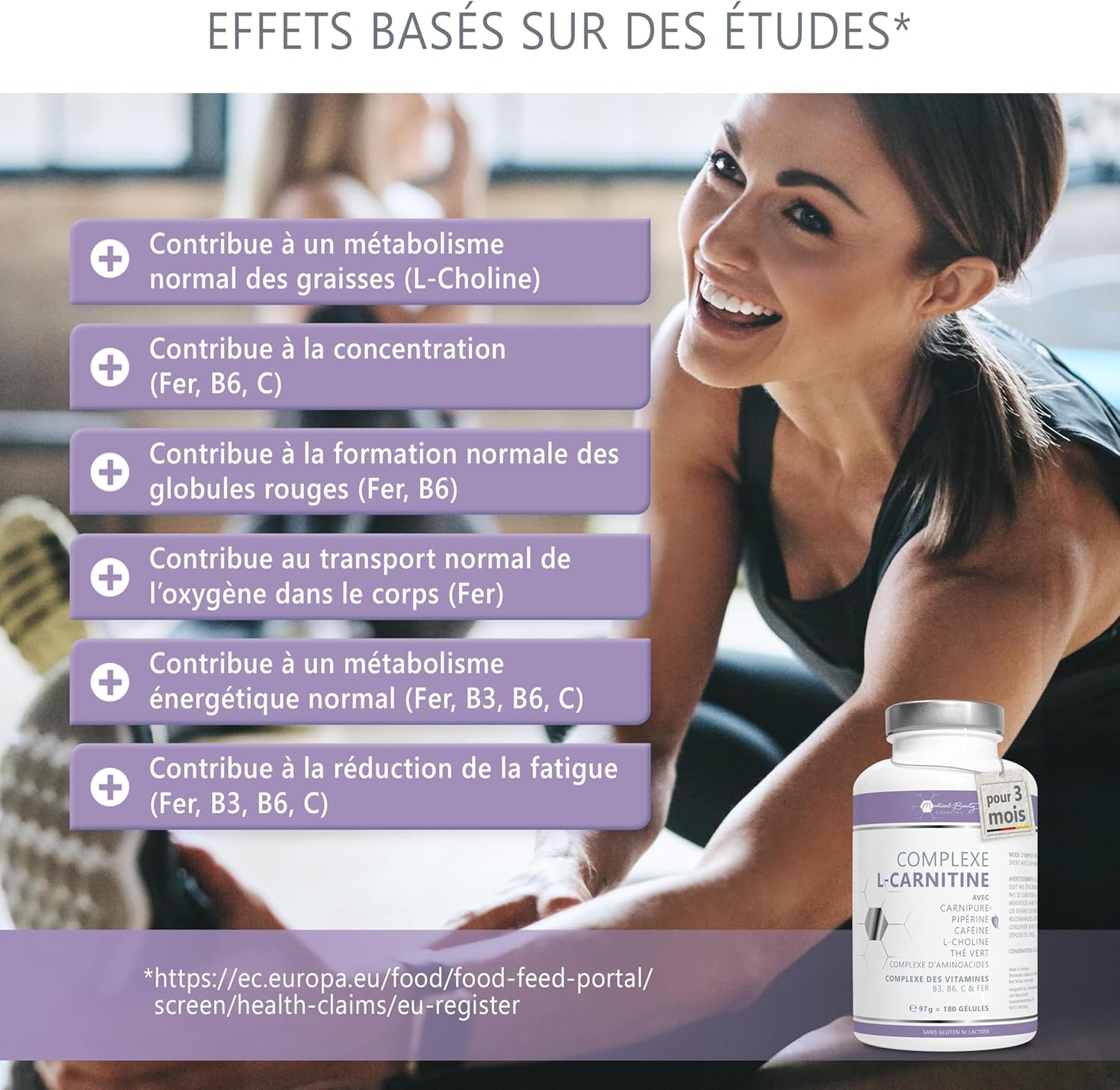 Detalle de Complexe de L-Carnitine Carnipure® – 180 capsules vegan hautes doses avec thé vert, caféine, choline et pipérine