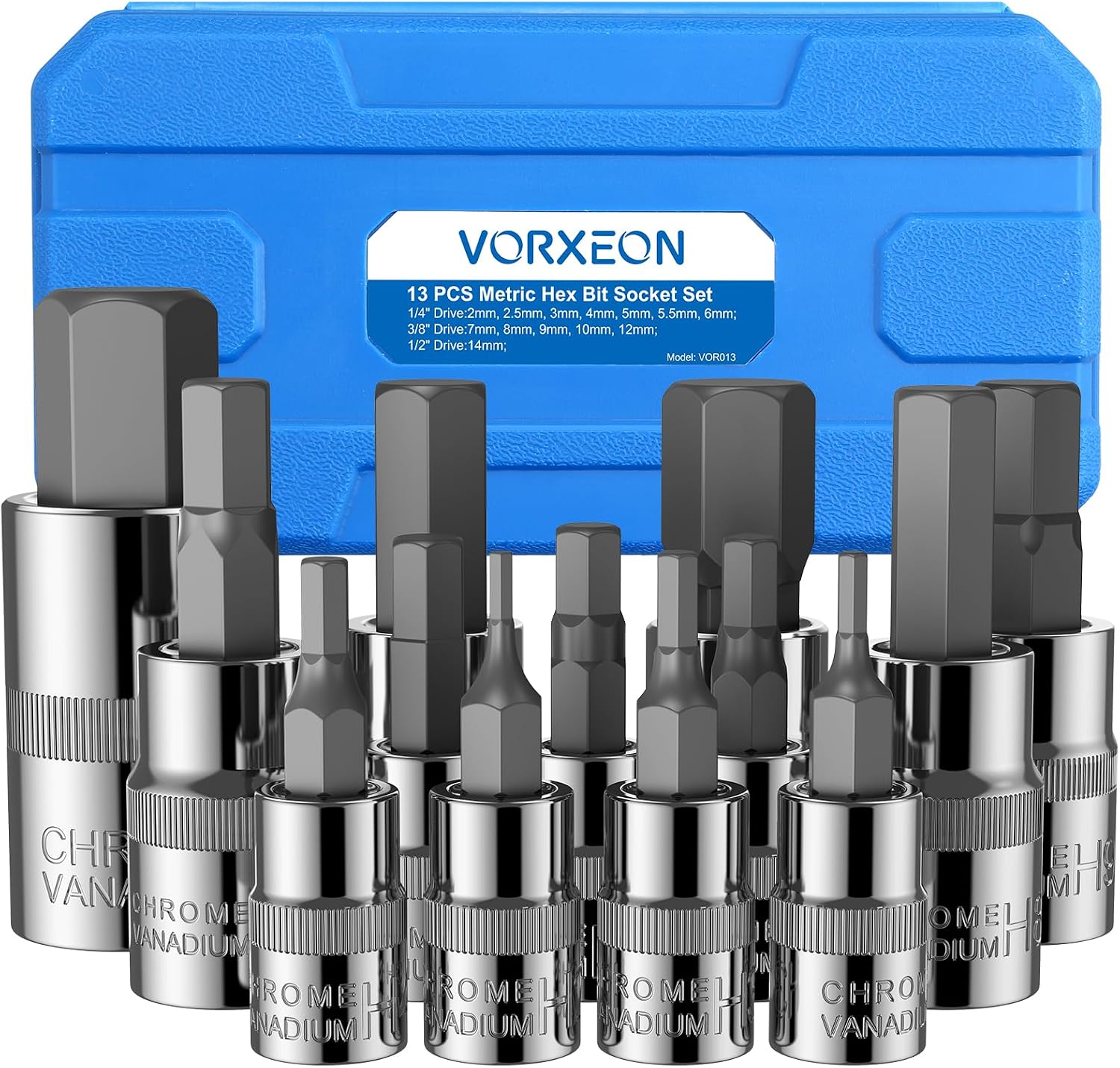 Detalle de VORXEON zeskantdopsleutelset, 13-delig, 2–14 mm, CRV- en S2-staal