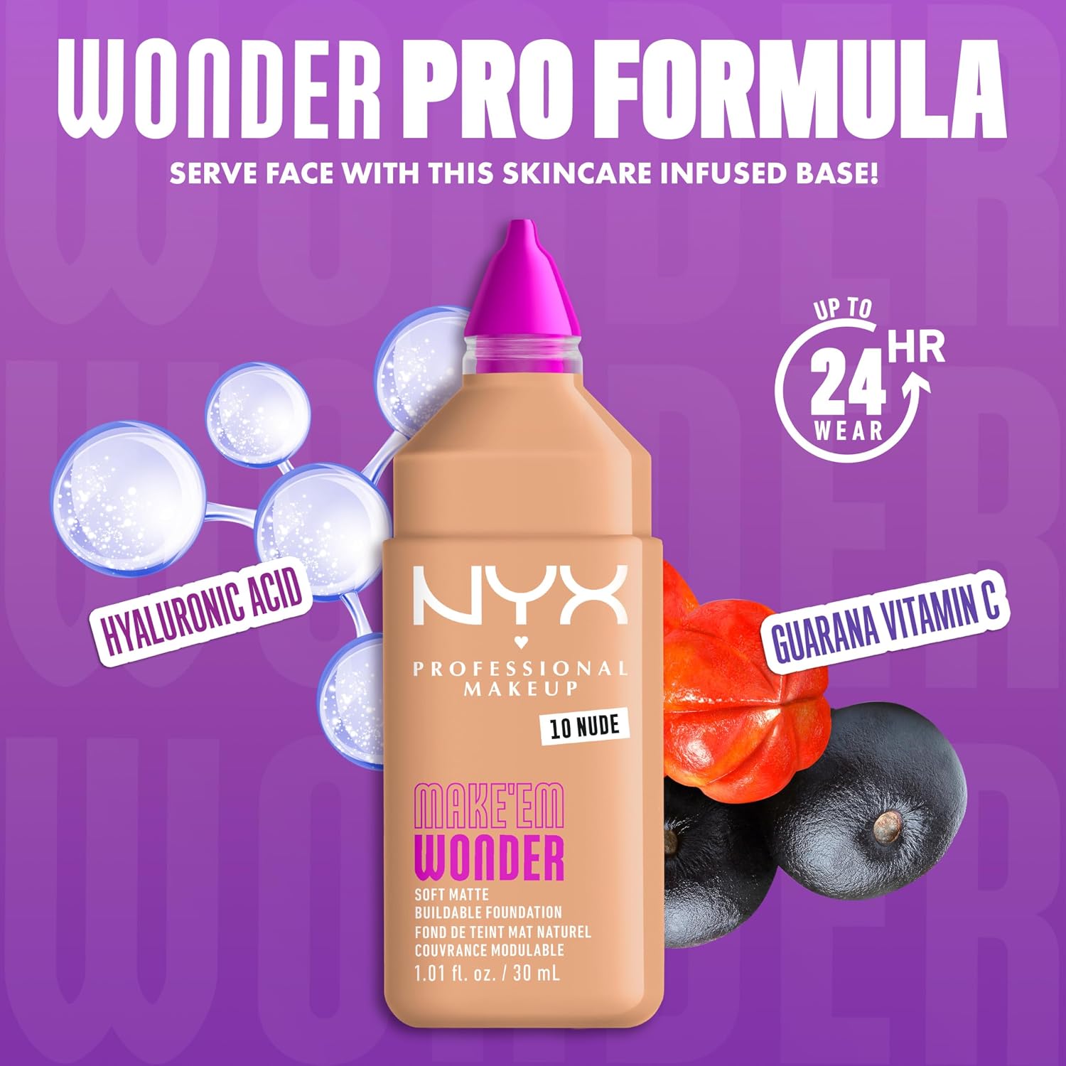 Detalle 2 de NYX Professional Makeup Make ’Em Wonder Fondotinta Soft Matte Nude con coprenza modulabile