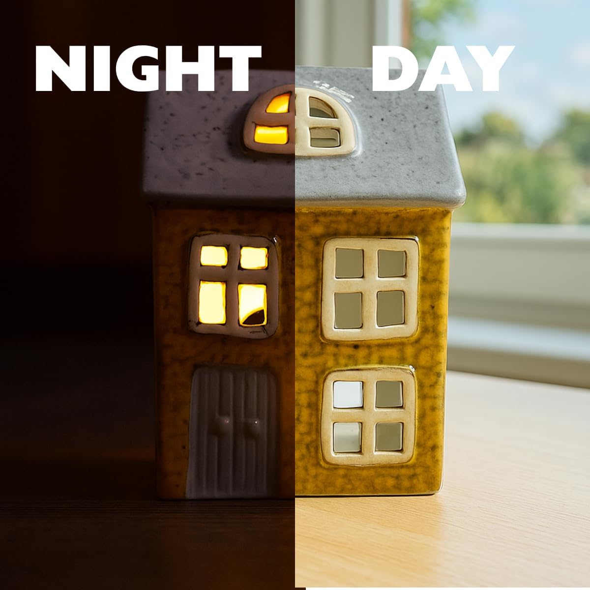 Thumbnail 4 de Cello Willow Cottage Tealight Ceramic House Candle Holder & Aroma Lamp (Grey & Yellow)