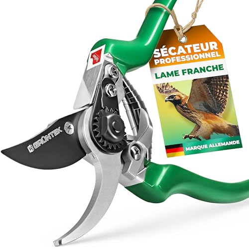 GRÜNTEK Sécateur de Jardin Professionnel Faucon – Coupe précise, confort et robustesse