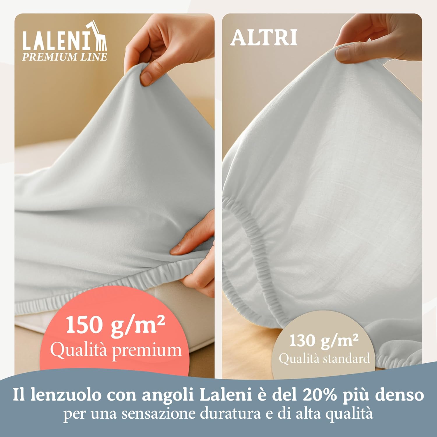Thumbnail 3 de Laleni Premium Lenzuola Culla 38x77 cm con Angoli, 2 pezzi, 100% Cotone, Avorio - OEKO-TEX