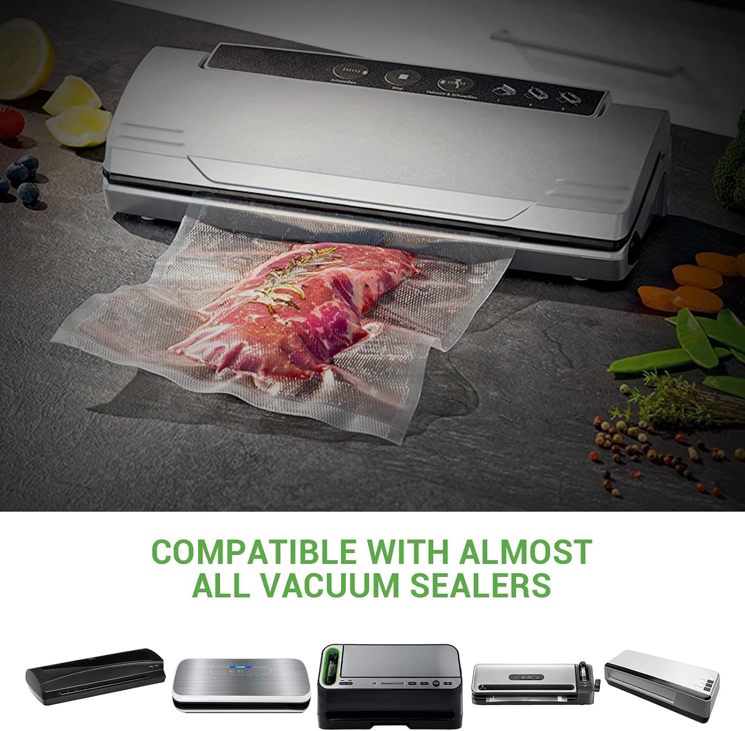 Detalle 2 de VTUUU 88017ca Vacuum Sealer Bags, 150 Pre-Cut Pint and Quart Bags