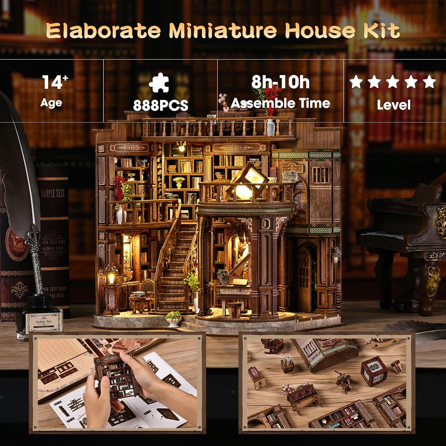 Detalle de 3DVASE Book Nooks for Adults DIY Miniature Dollhouse Book Nook Kit with LED Light (888-piece)