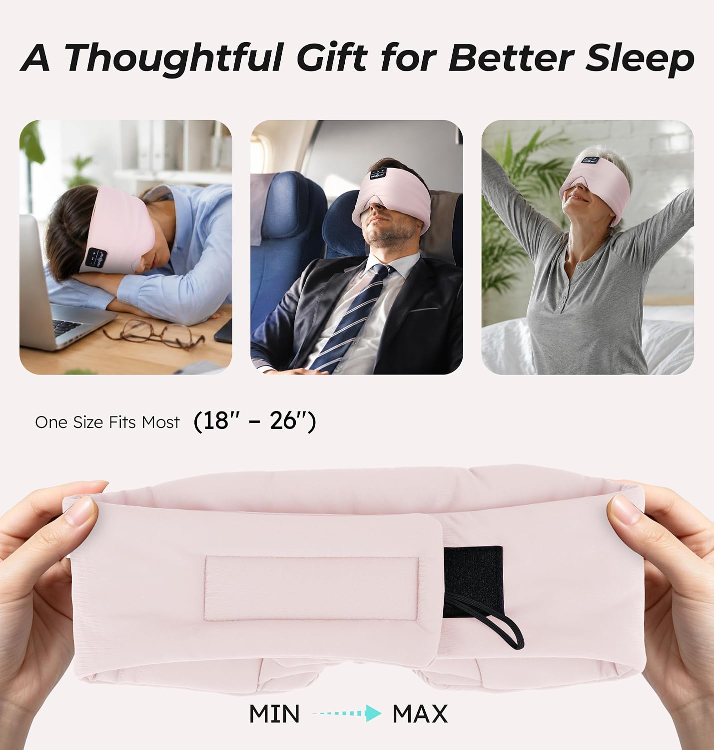 Thumbnail 6 de Sleep Mask with Bluetooth Headphones (Pink) — 100% Blackout Silk Eye Mask with Built‑in Soft Headphones