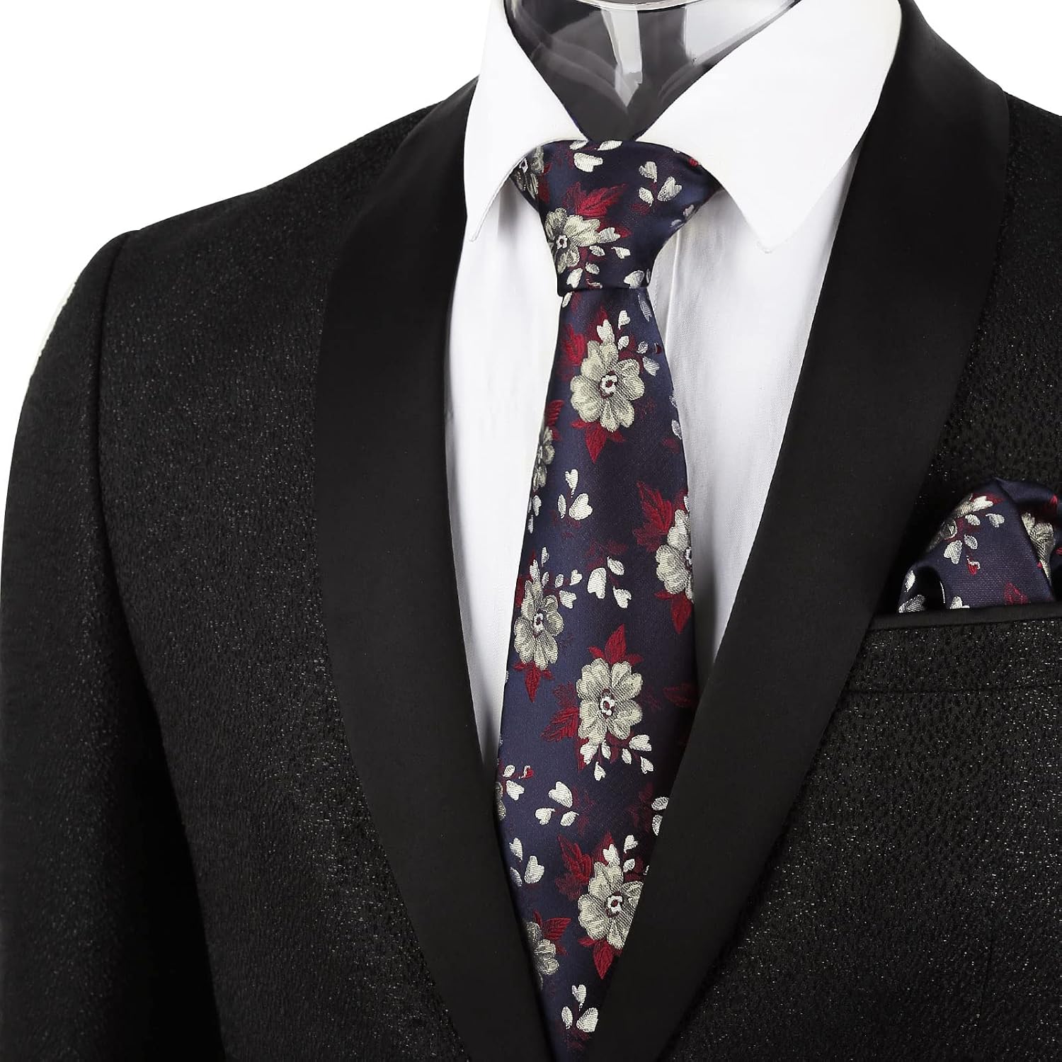 Detalle de Alizeal Floral 8cm Tie with Pocket Square Set
