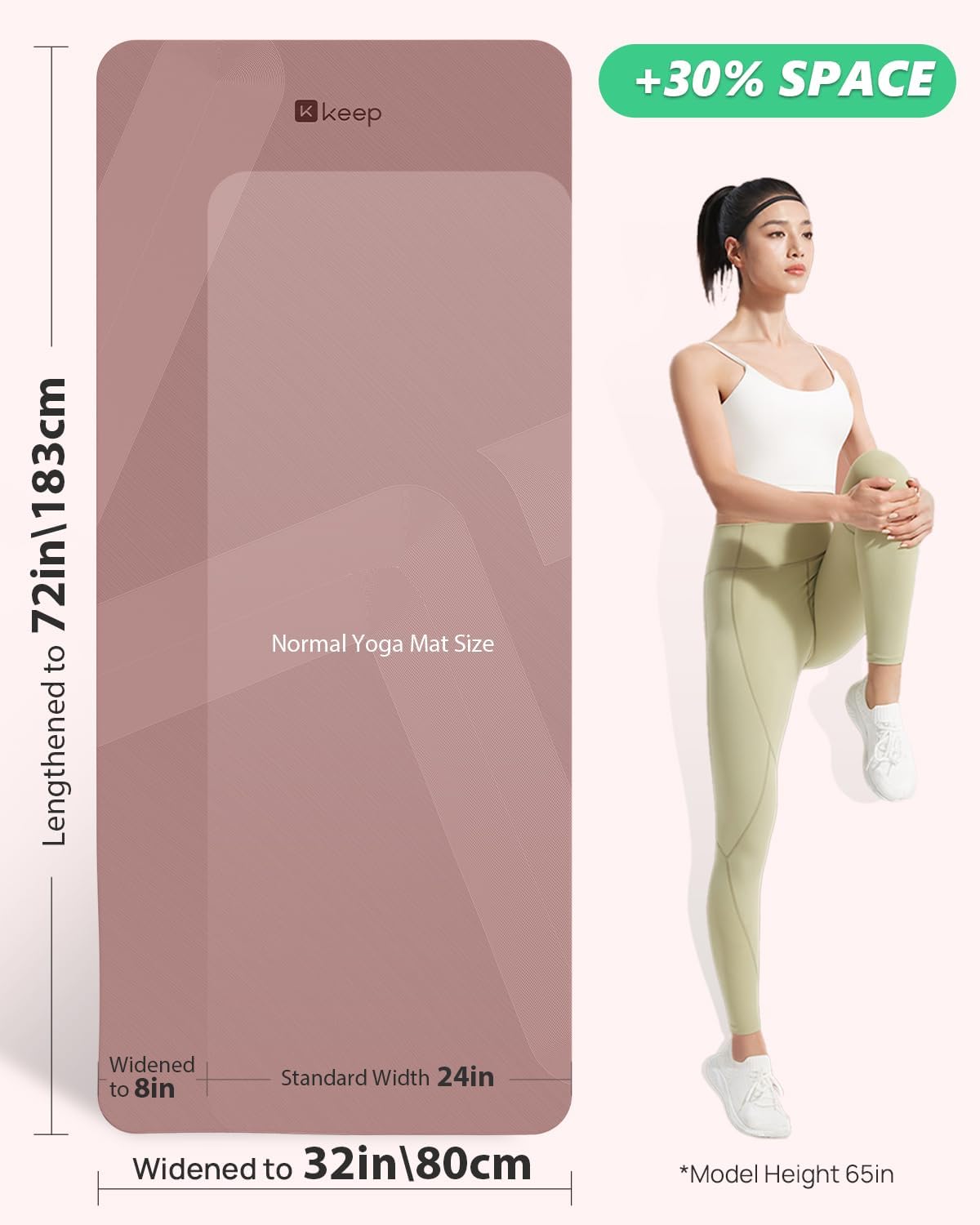 Detalle 2 de KEEP Extra Wide Yoga Mat, 7mm TPE Exercise Mat, 72" x 32", Smoky Pink