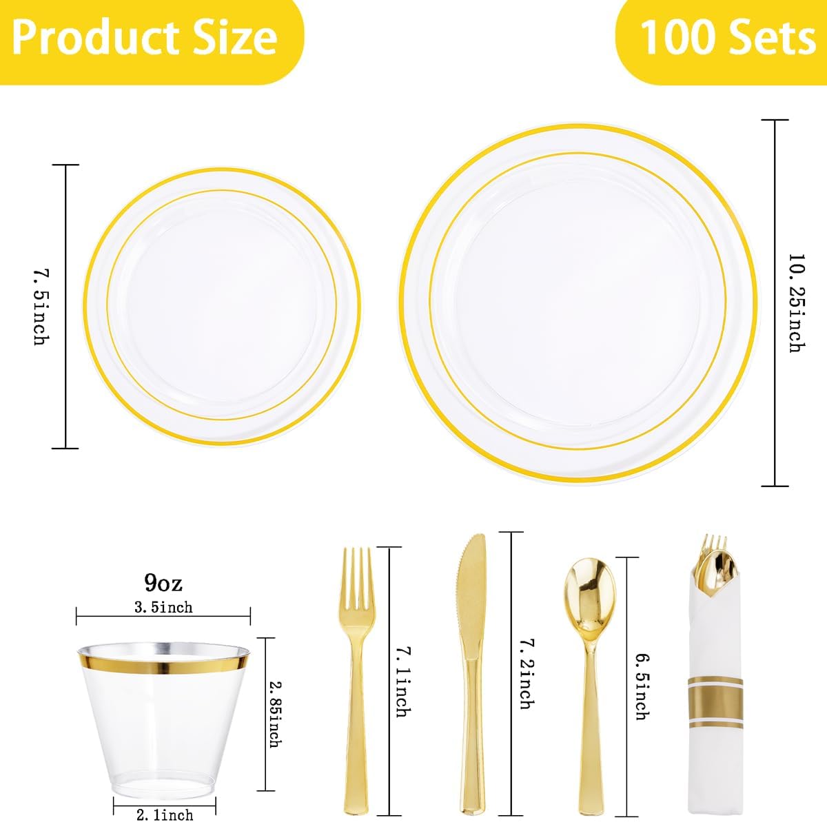Thumbnail 3 de DaYammi 350-Piece Clear Gold Plastic Dinnerware Set for 50 Guests