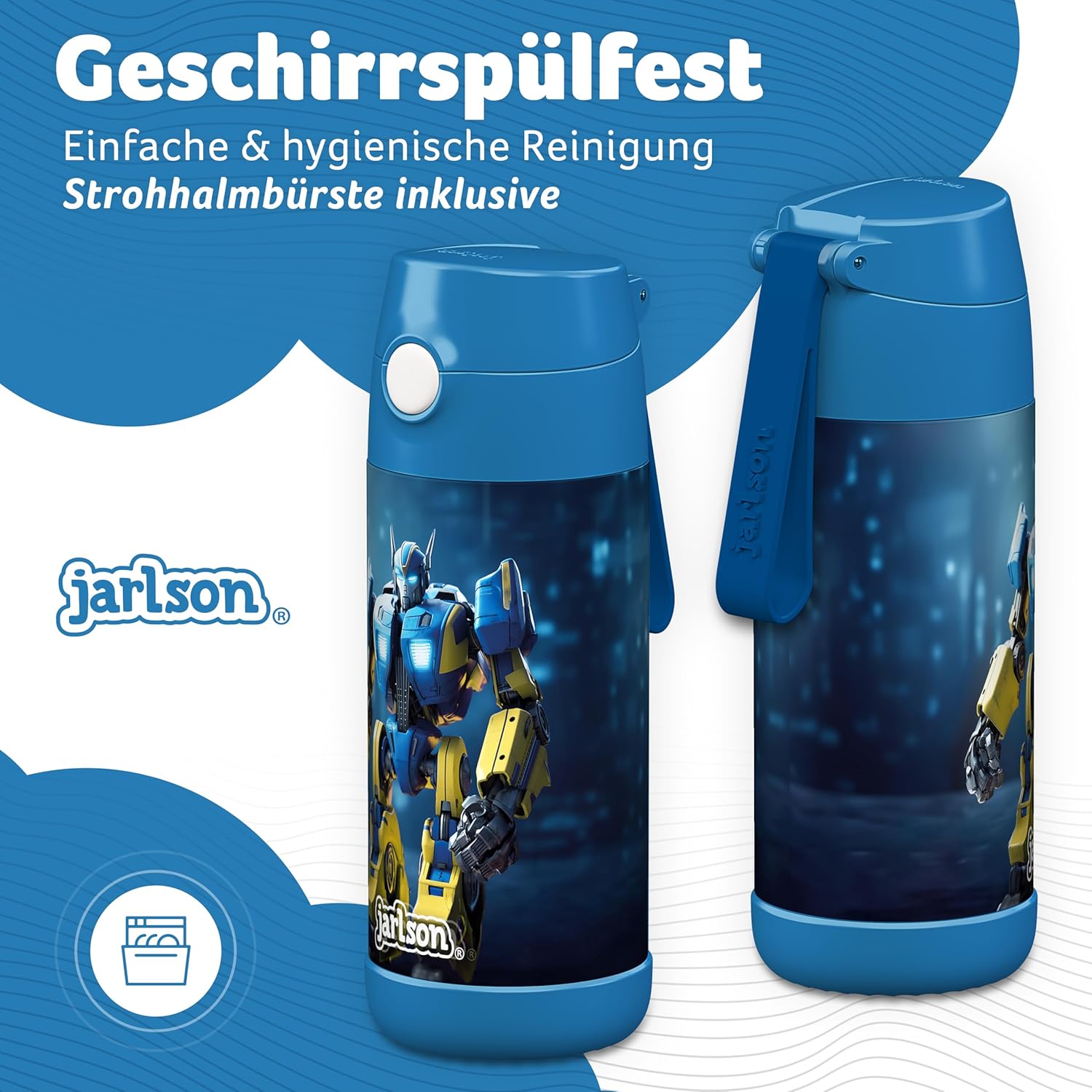 Thumbnail 2 de Jarlson® Kinder-Trinkflasche Charli aus Edelstahl (350 ml) mit Strohhalm – auslaufsicher, thermoisoliert