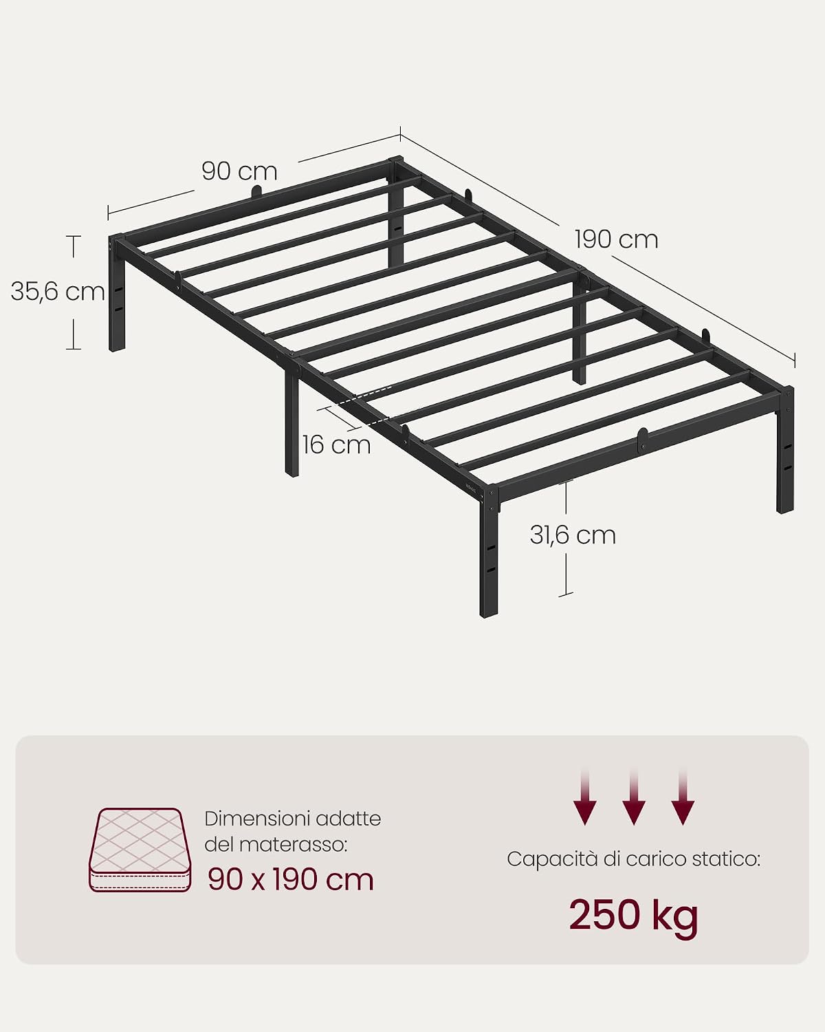 Thumbnail 4 de VASAGLE RMB131B01 Struttura letto singolo 90x190 cm