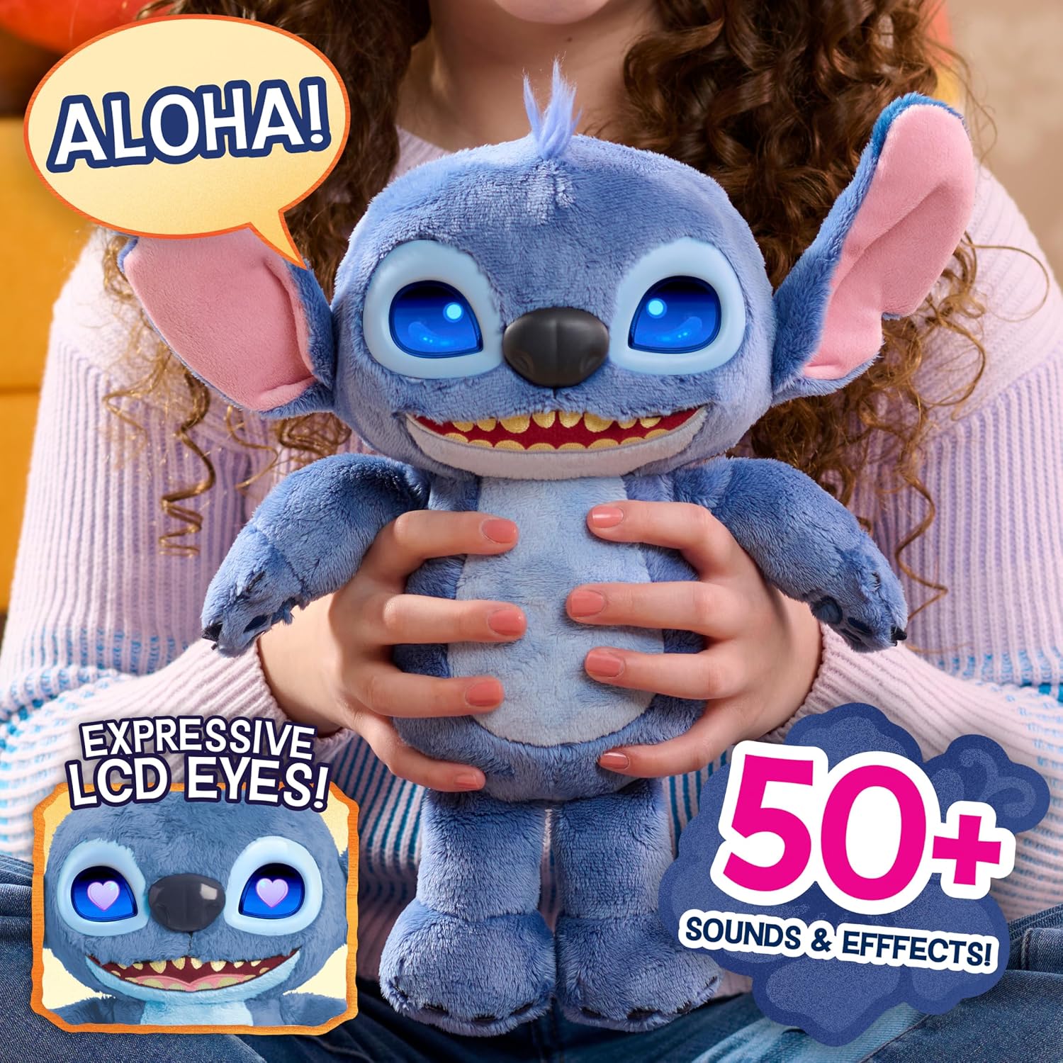 Detalle 2 de Just Play Disney Stitch Many Moods – interaktywny pluszak 14 cali, ekran LCD