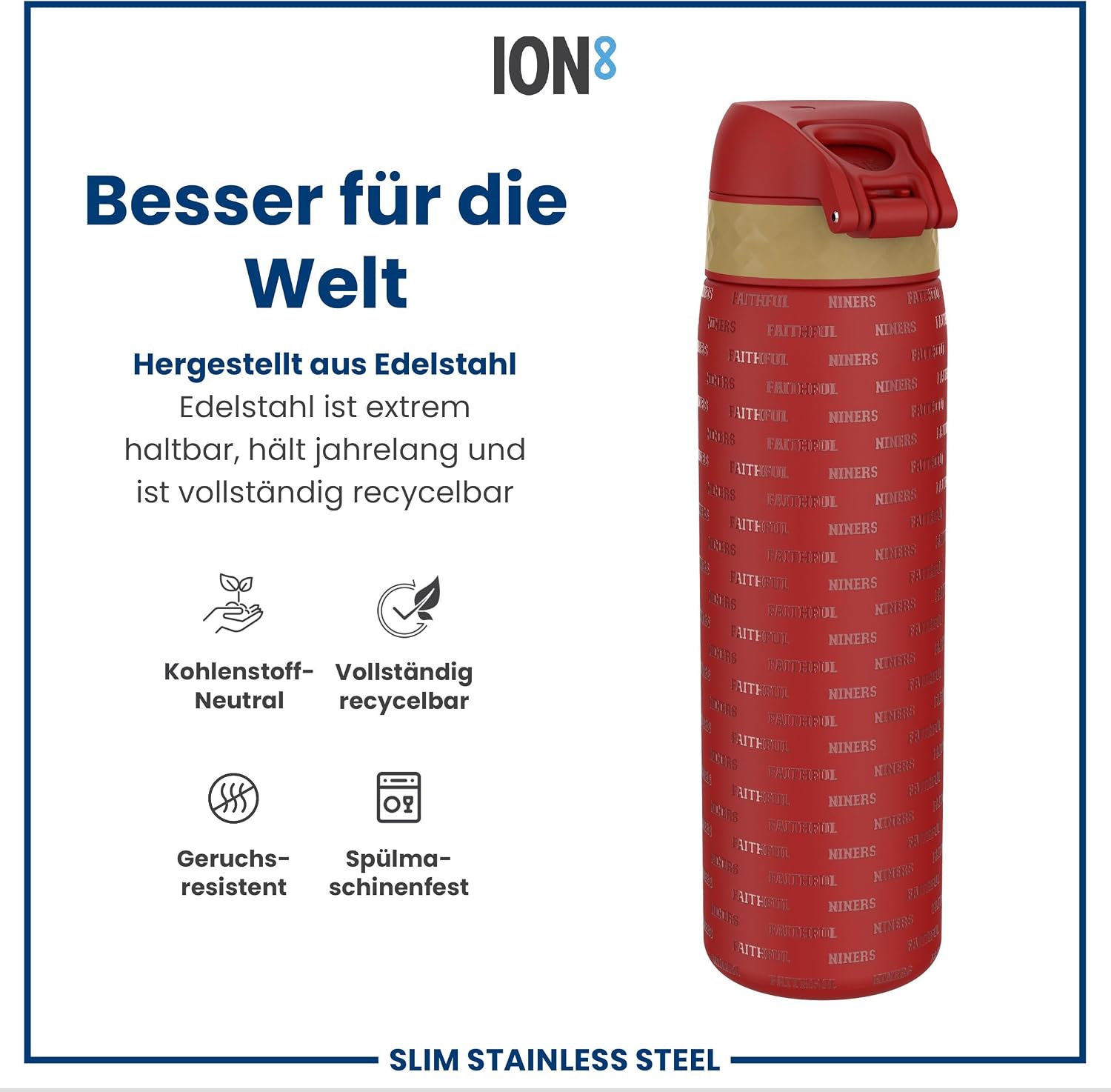 Thumbnail 5 de ion8 NFL Edelstahl-Trinkflasche – Auslaufsicher, Einhandöffnung, Spülmaschinenfest