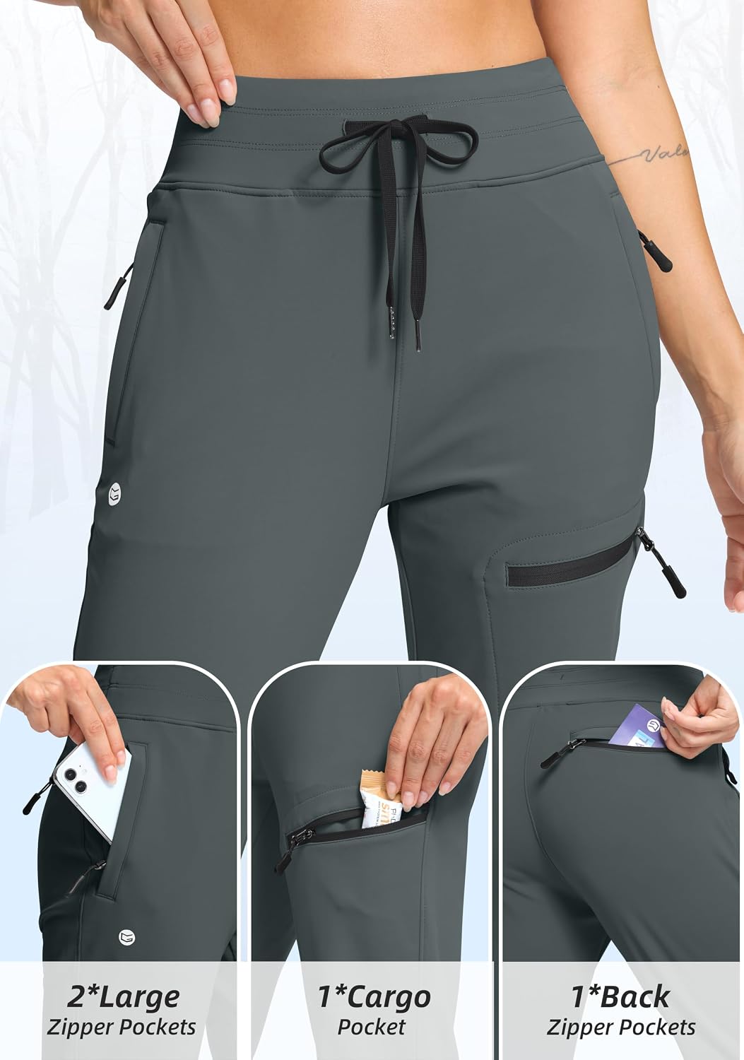 Detalle 1 de G Gradual Women's Fleece-Lined Hiking Joggers with 4 Zip Pockets