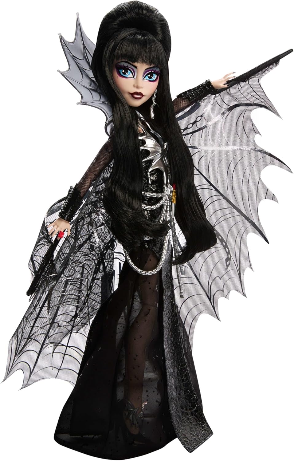 Thumbnail 6 de Monster High Elvira Maîtresse des ténèbres — Poupée à collectionner avec robe en similicuir noir et cape chauve-souris scintillante
