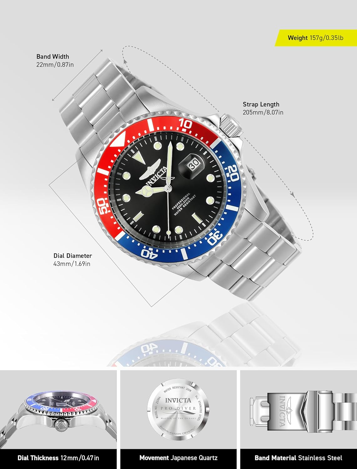 Thumbnail 2 de Invicta Pro Diver Montre Homme – Mouvement Quartz, Acier Inoxydable 43 mm
