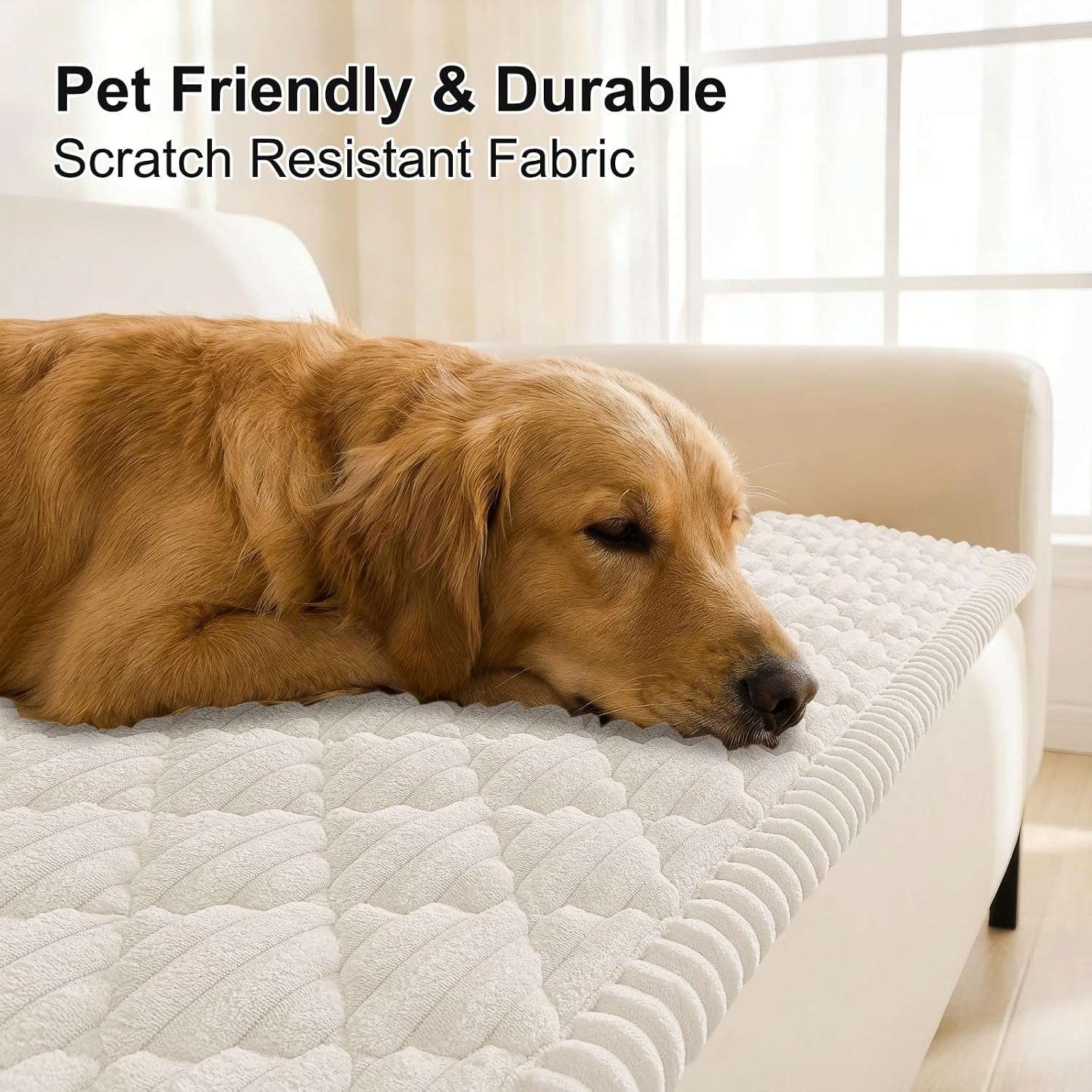 Detalle de Smiry Pet Couch Covers for Dogs – Washable, Non-Slip Fuzzy Sofa Cover (White, 27.6" x 59")