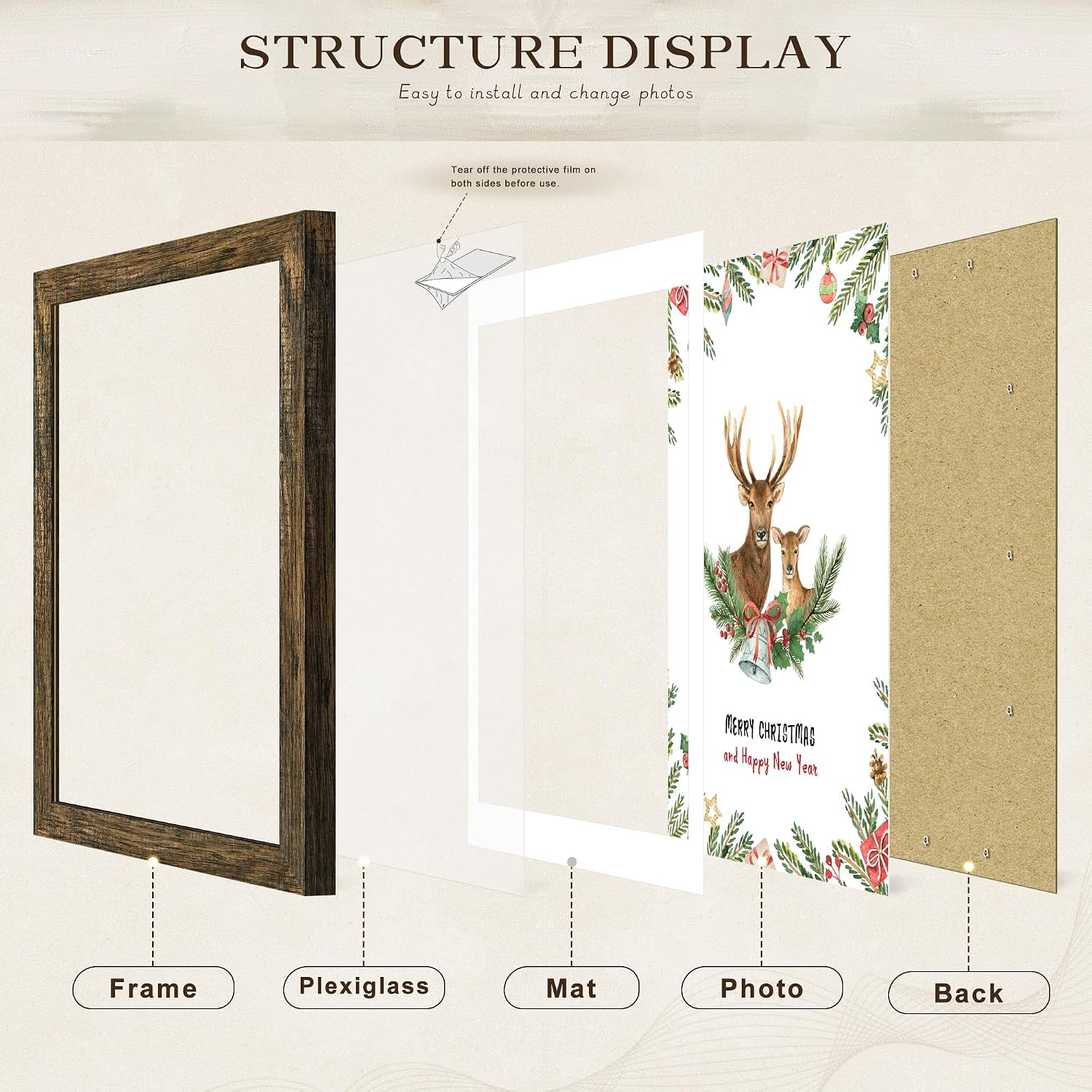 Thumbnail 6 de Picrit 20x27 Picture Frame 3 Pack in Brown with Mat – Flexible Wall Display