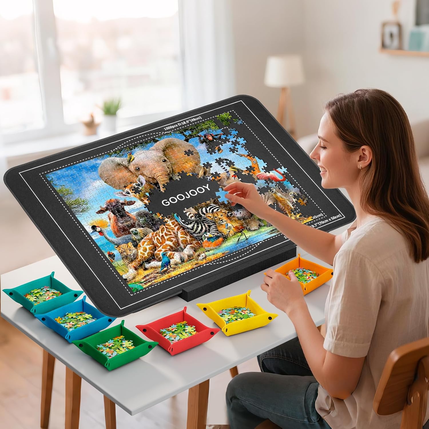 Thumbnail 6 de GOOJOOY Plateau Puzzle avec Support Réglable et Couvercle Protecteur – ensemble portable pour puzzles jusqu’à 1000 pièces