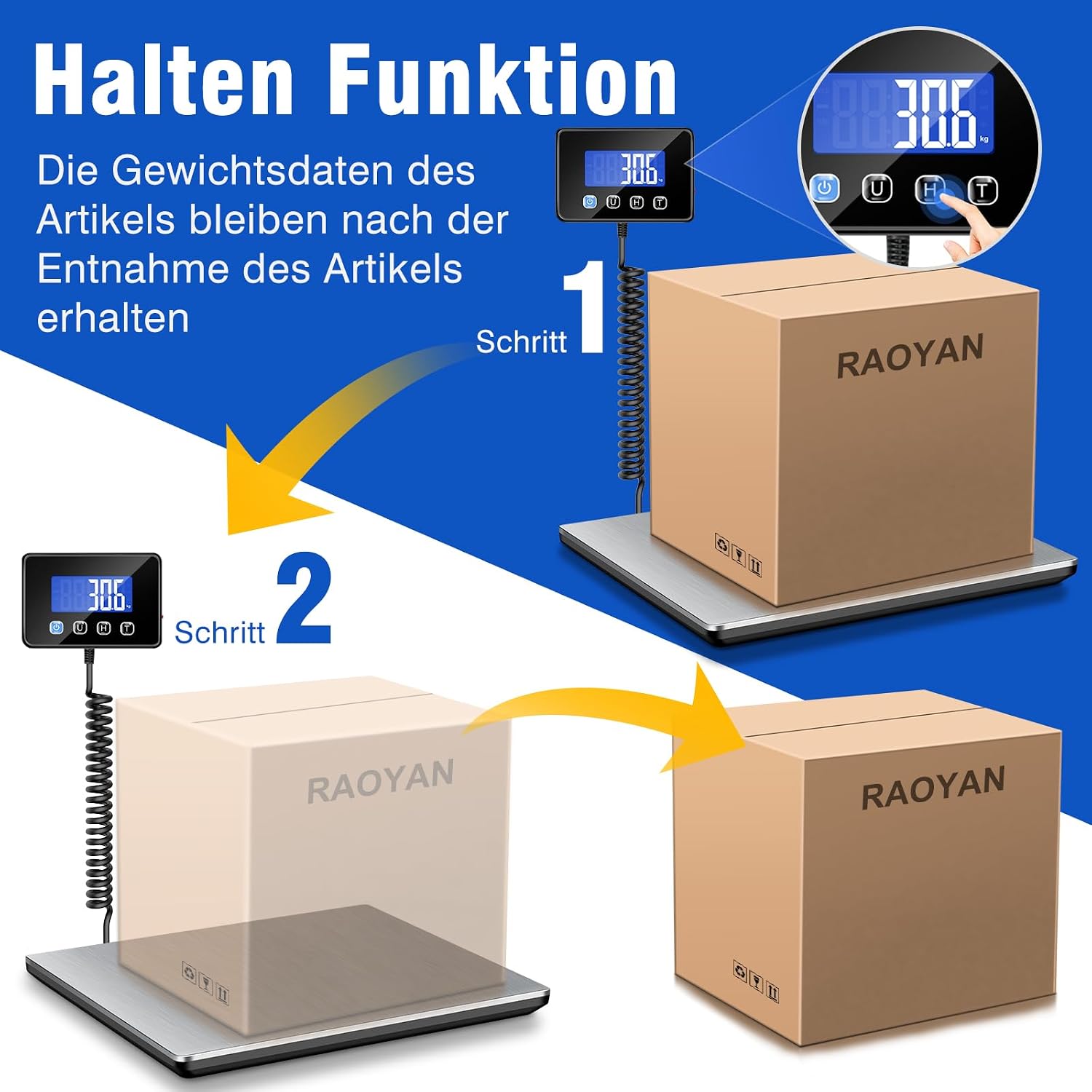 Detalle 2 de RAOYAN Paketwaage 300 kg mit 20 g Genauigkeit