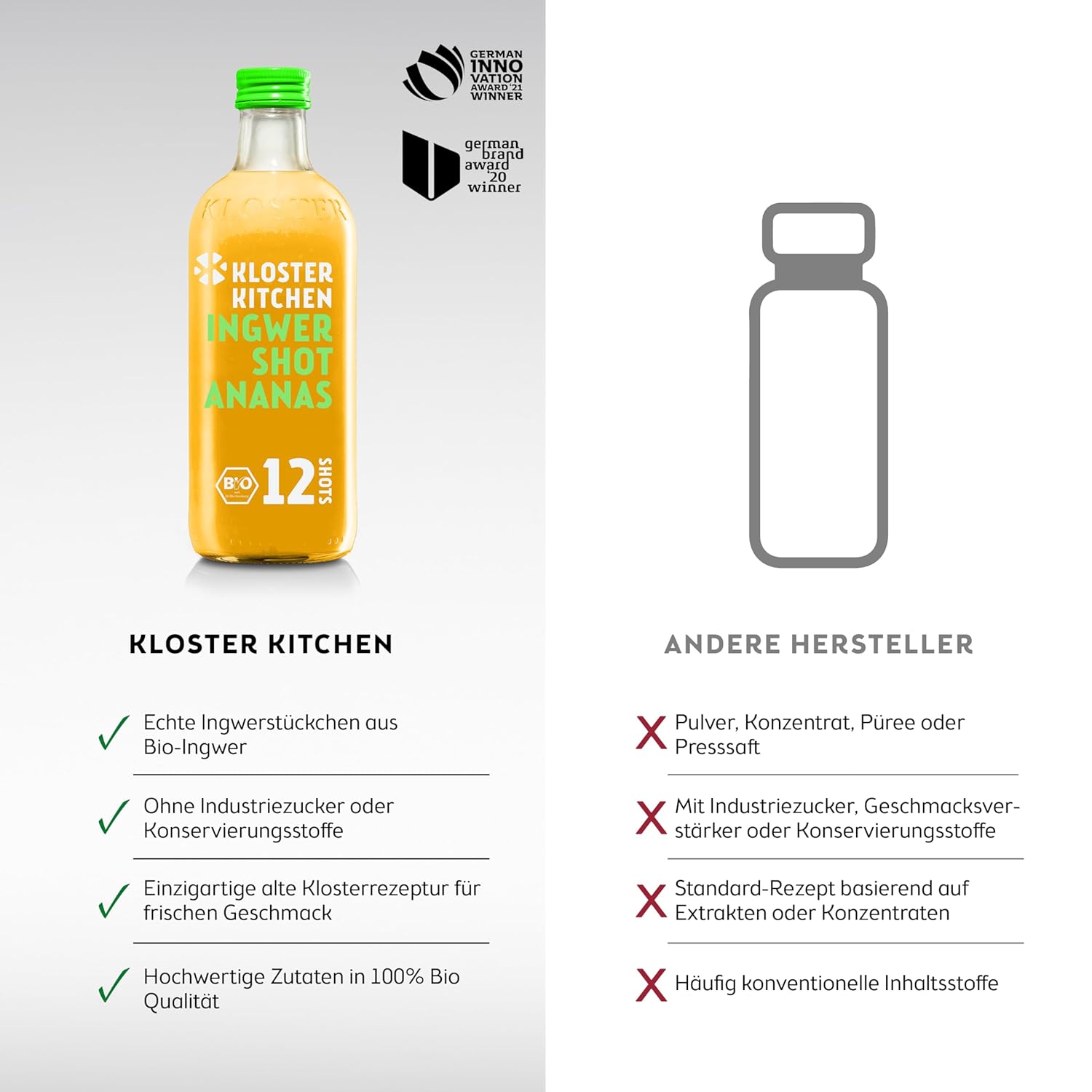 Thumbnail 4 de Kloster Kitchen Bio Ingwer Shot Ananas (12 Shots, 6×360 ml) mit echten Ingwerstückchen – vegan