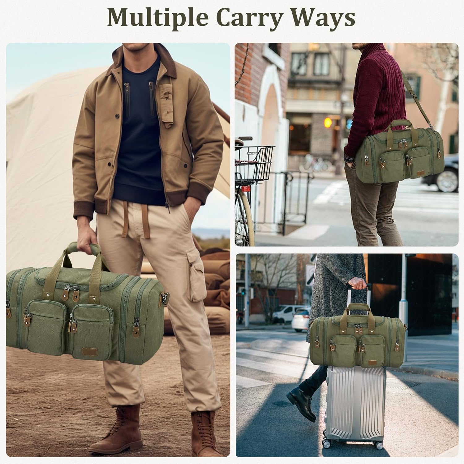 Thumbnail 4 de Gonex 50L Expandable Canvas Duffle Bag for Travel – Water-Resistant Weekender with Wet/Dry Pocket and Suitcase Sleeve