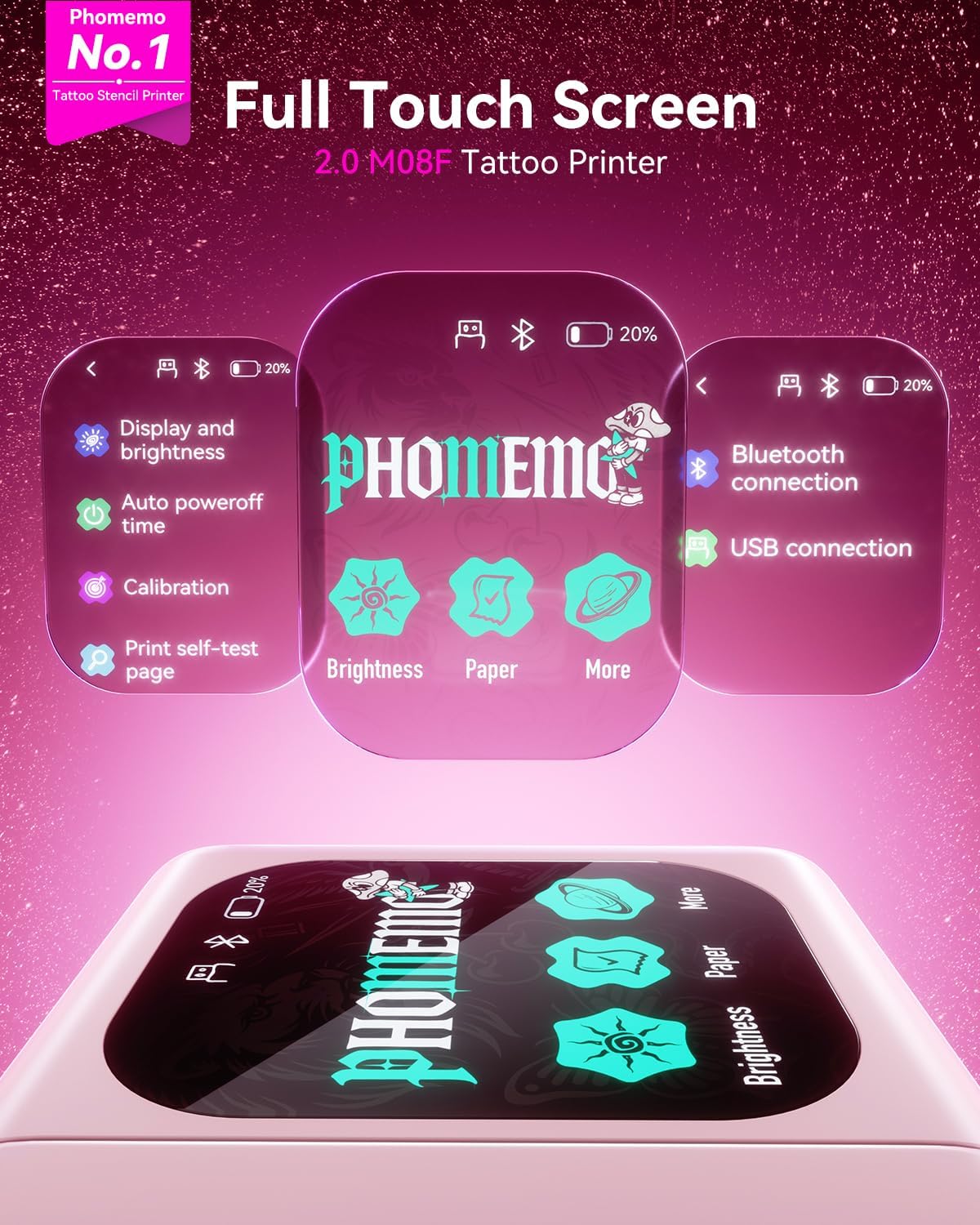Thumbnail 1 de Phomemo M08F Plus AI : imprimante à pochoir thermique pour tatouage avec écran tactile
