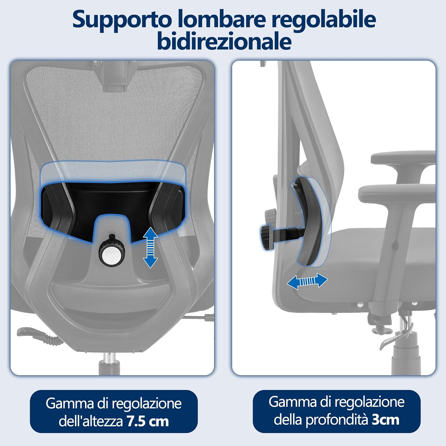 Thumbnail 5 de Yaheetech Poltrona da Ufficio Ergonomica con Schienale a S, Reclinabile e Bloccabile tra 90° e 130° (Rete Traspirante)