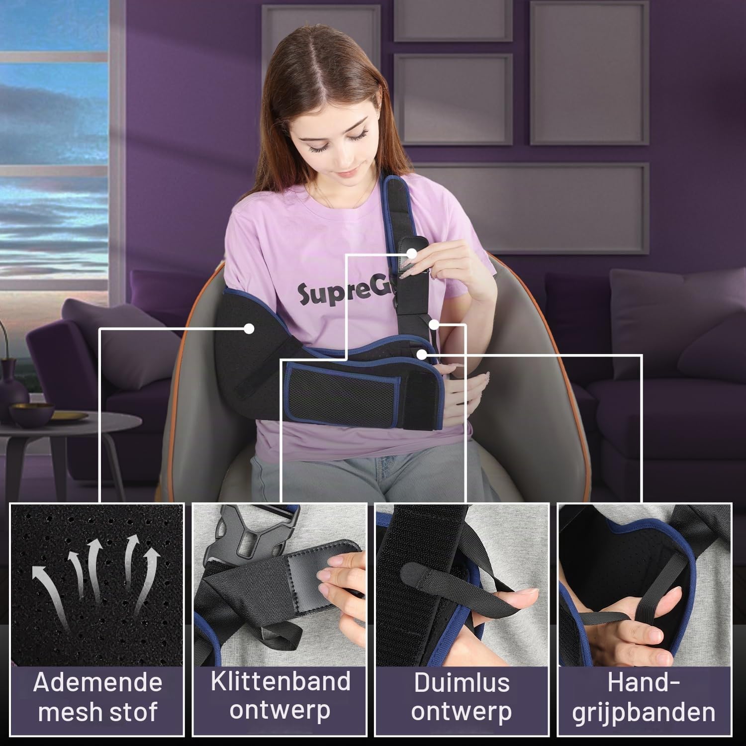 Thumbnail 6 de supregear AS00000147 armsling maat M, ademend en verstelbaar, zwart en donkerblauw