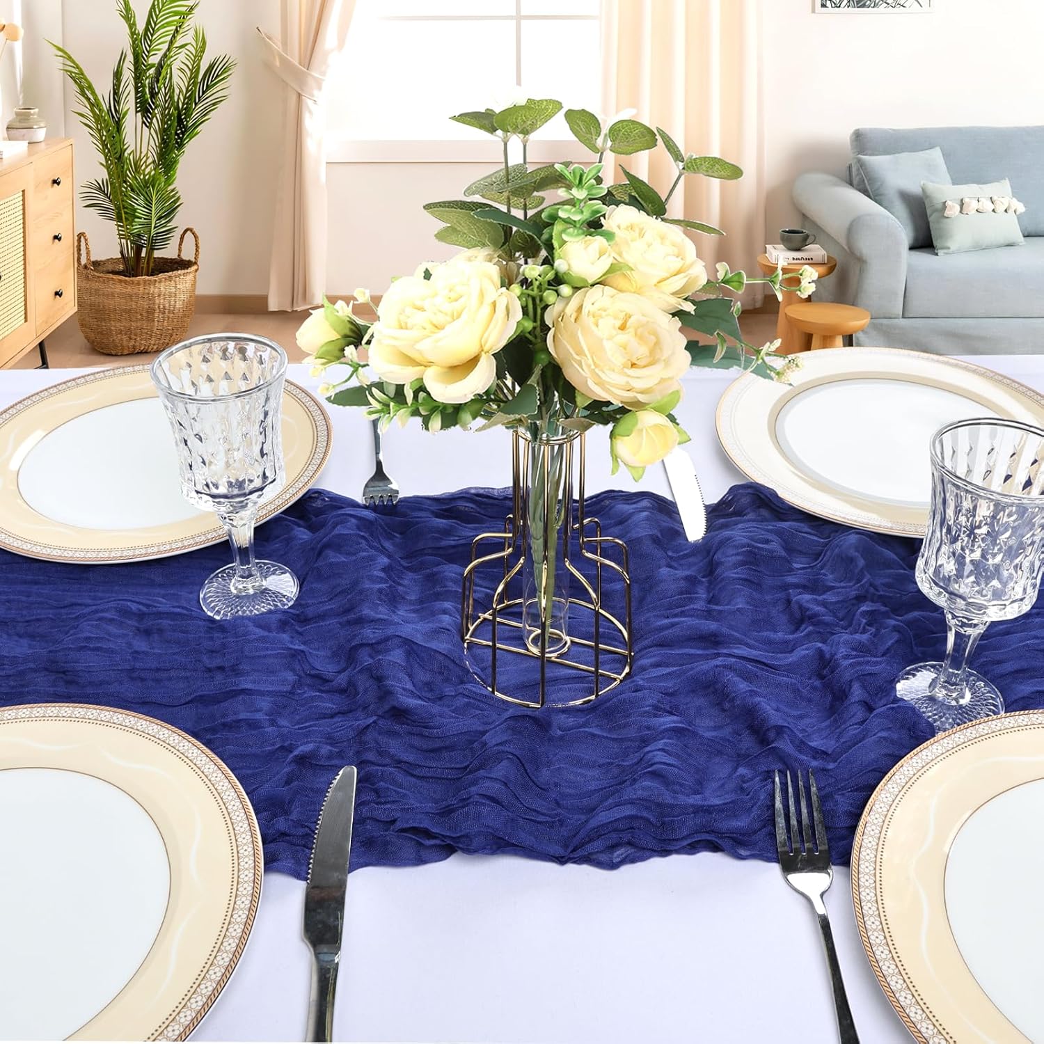 Thumbnail 3 de 12-Pack 10FT Royal Blue Cheesecloth Table Runner (120 Inch Long) for Weddings, Parties & Home Decor