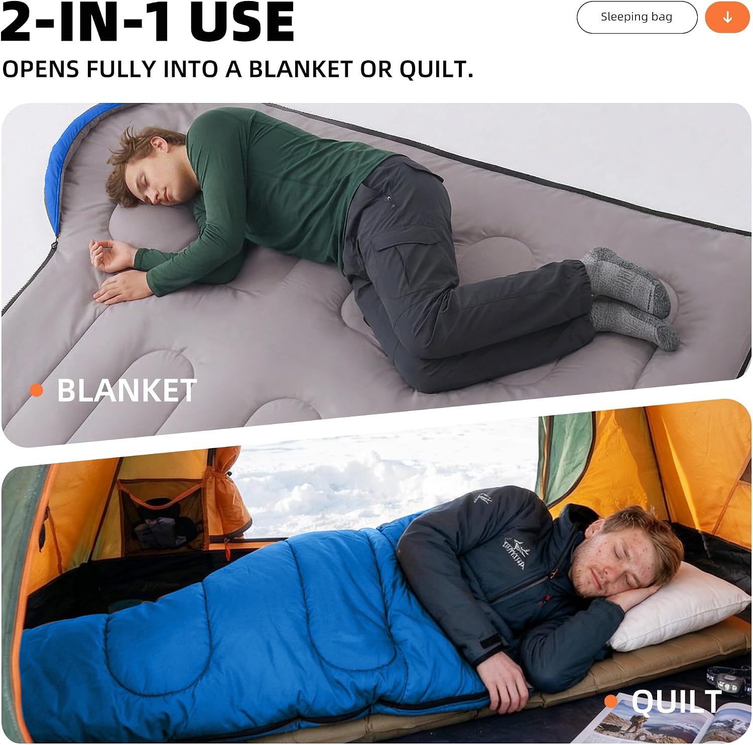 Thumbnail 6 de BORULL Double Sleeping Bag 92" x 63