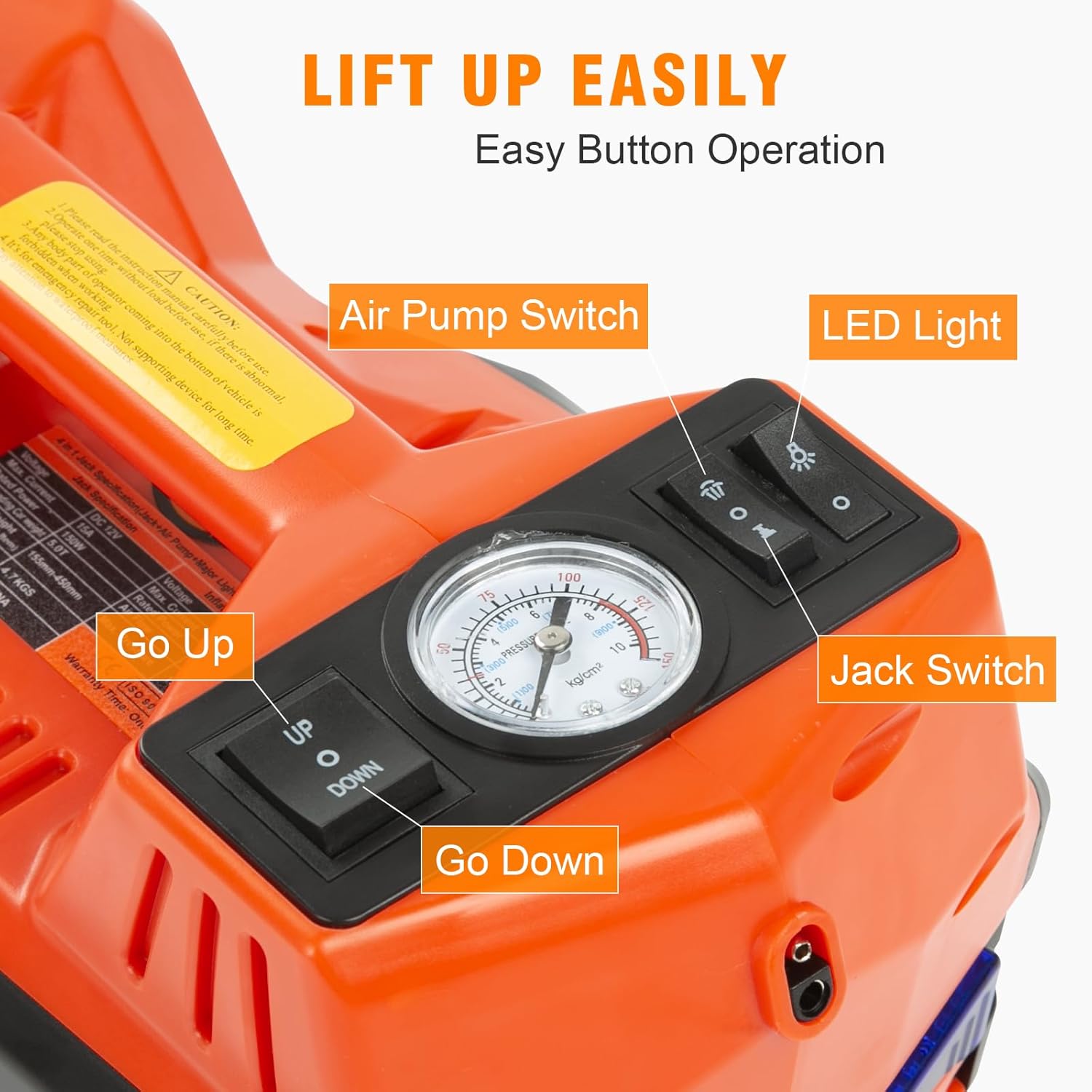 Detalle de Auto Cric idraulico 5T 12V: kit 4 in 1 con pompa e luci LED per emergenze
